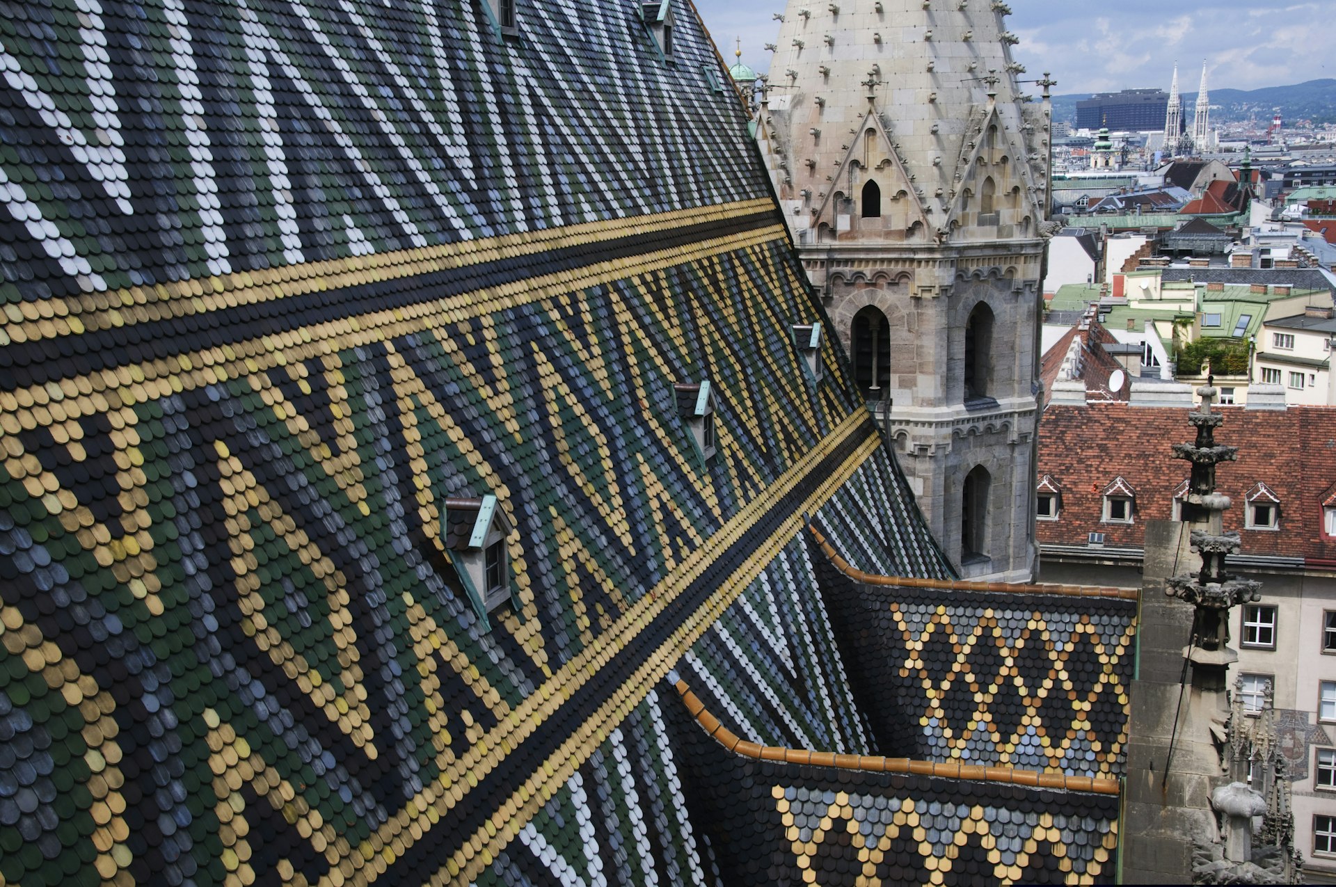 Mosaic tiles on the roof of Stephansdom, Vienna, Austria