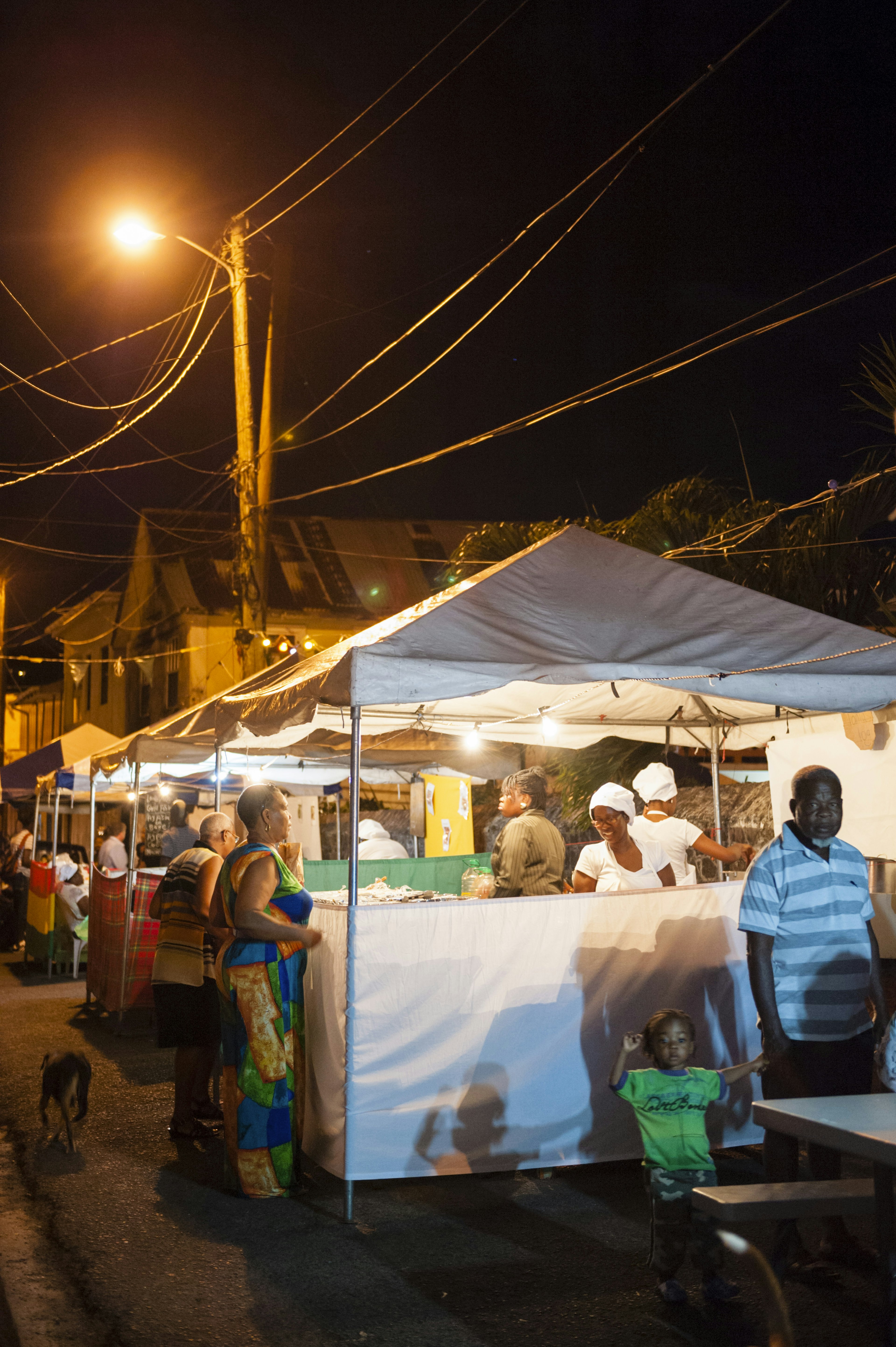 Food stalls on the street at Fish Fry Friday in Grenada