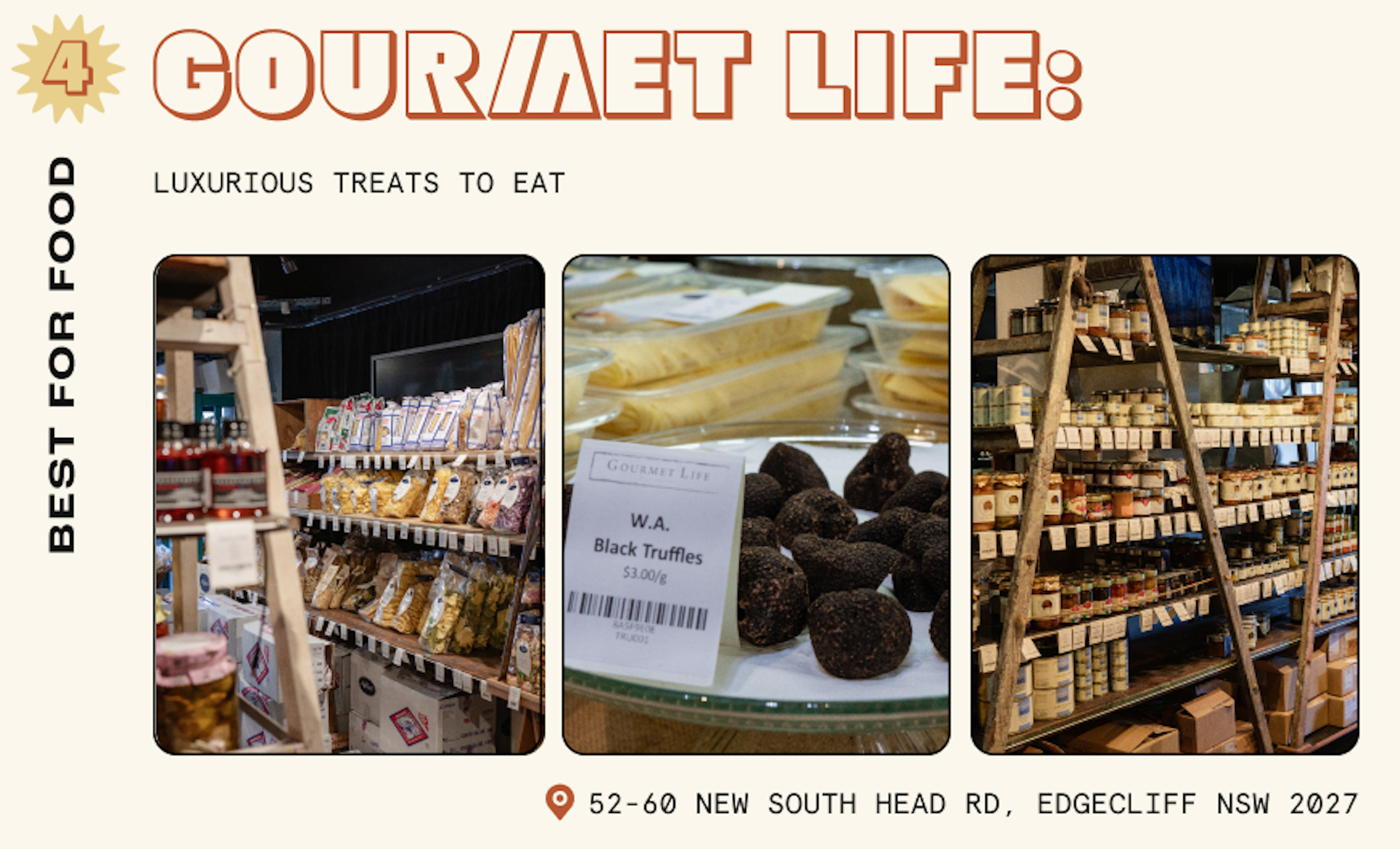 Jars of food and truffles on display in a gourmet food store