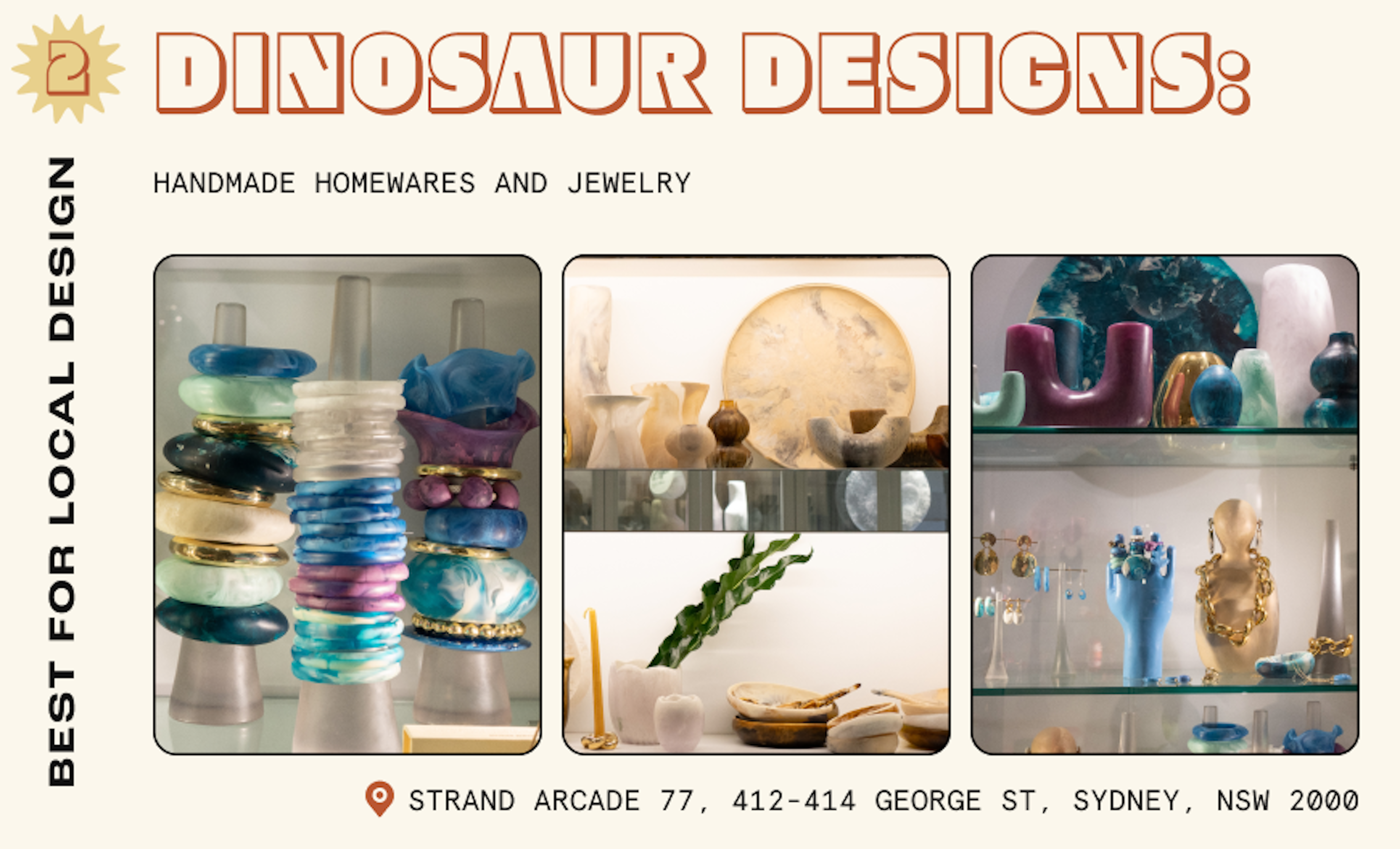 Bangles, dishes and ornaments on shelves in a design store