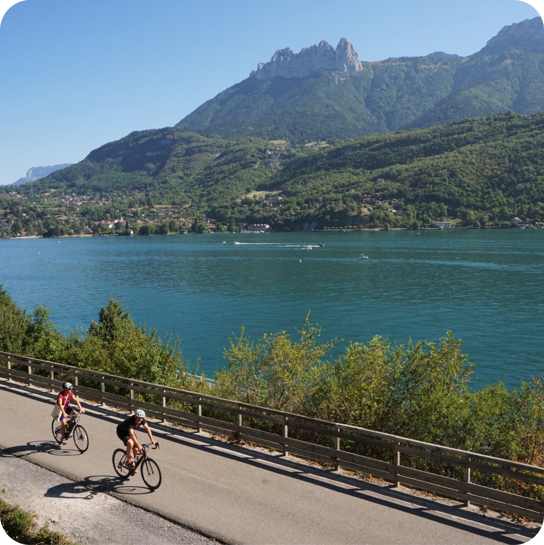 Cycling on Lake Annecy's bike path