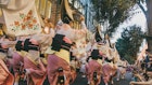 Awa-odori dance during the Kagurazaka Matsuri (summer festival). Participants form a procession to perform a graceful traditional Japanese dance that originated in Tokushi
