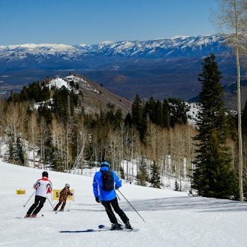 Enjoying skiing downhill at Park City Canyons Ski Area in Utah. Late spring weather conditions. Amazing sunny day and beautiful nature around., License Type: media_digital, Download Time: 2024-07-31T18:45:09.000Z, User: bfreeman_lonelyplanet, Editorial: false, purchase_order: 65050, job: Online Editorial, client: First Time Park City, other: Bailey Freeman