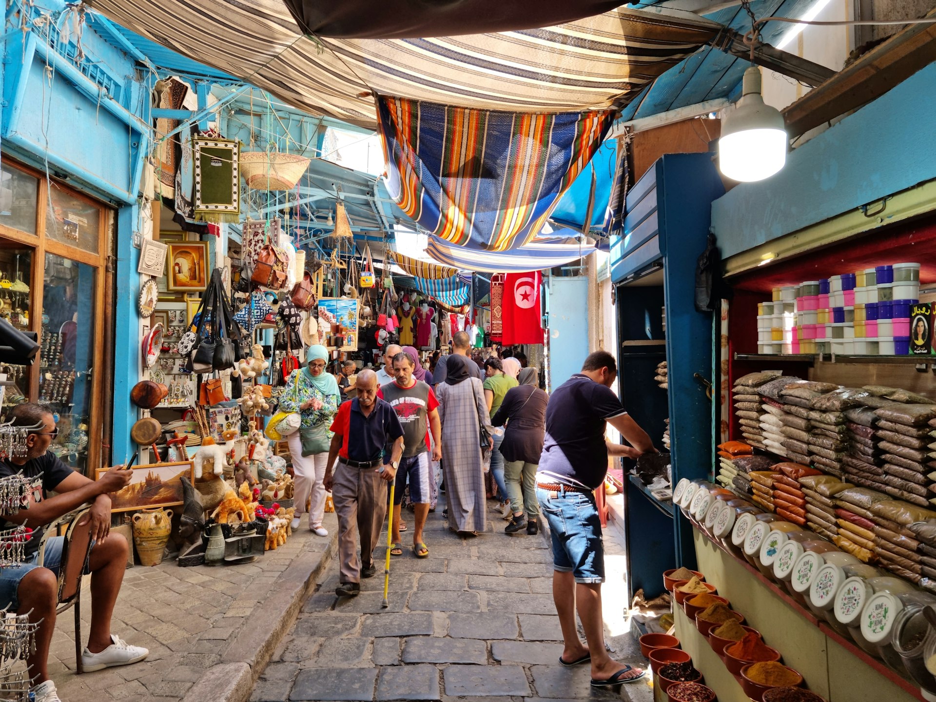 People walking in the medina quarter of Tunis, Tunisia