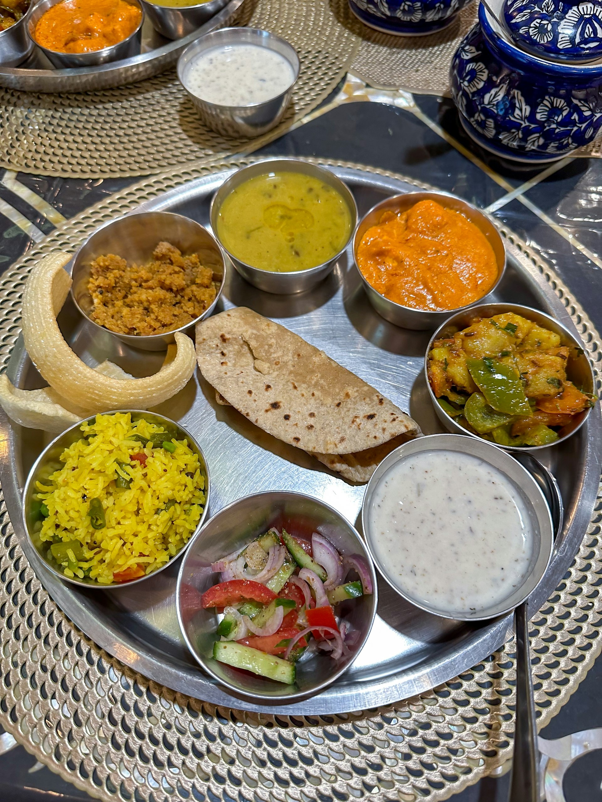 Indian thali meal. Indian food from Jaipur - Rajasthani Thali