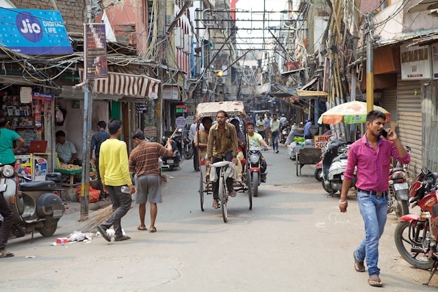 Busy street in Old Delhi. Old Delhi is the synbolic heart of metropolitan Delhi,