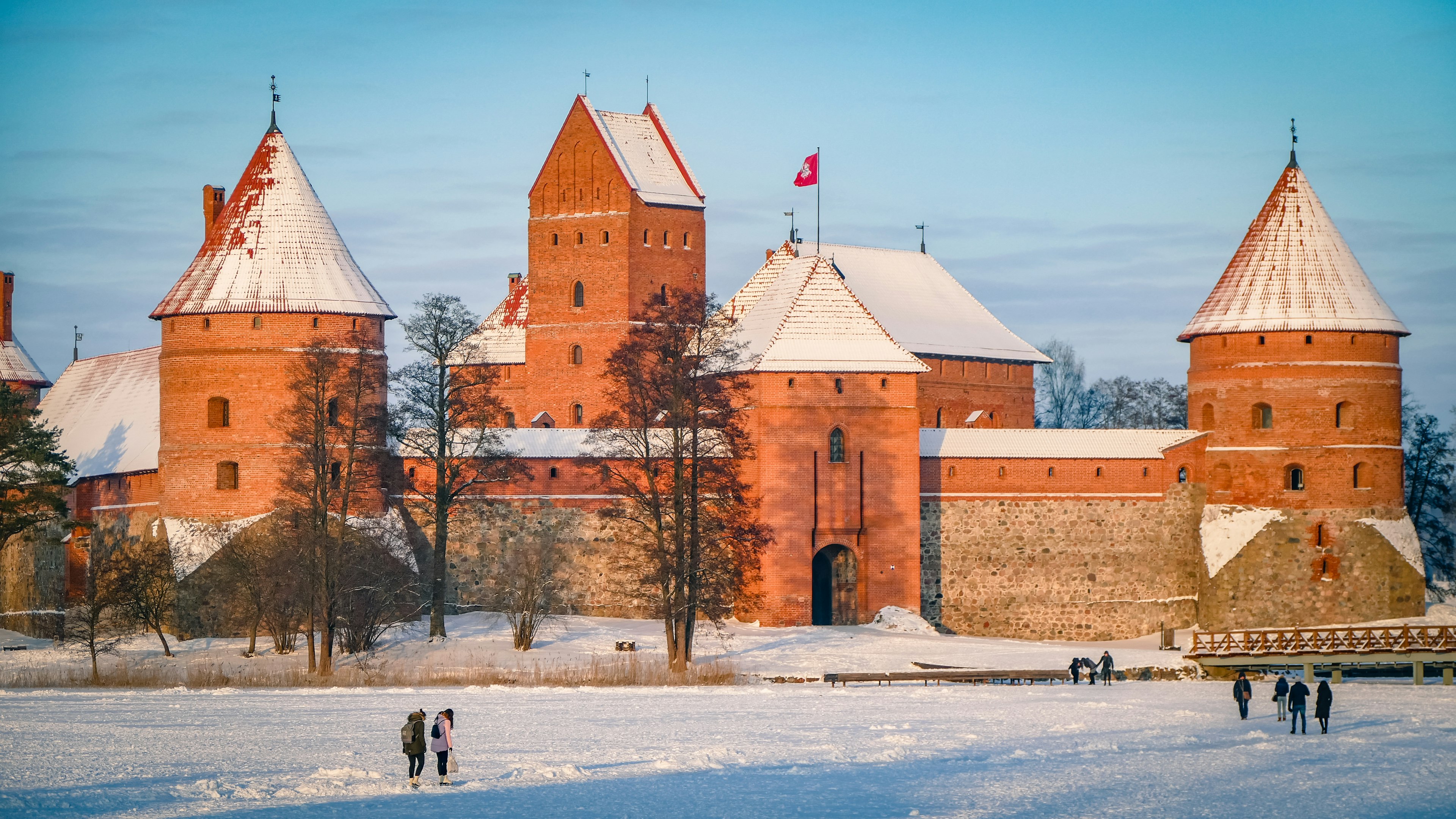 Trakai Castle Fort covered in snow during winter, Trakai, Lithuania