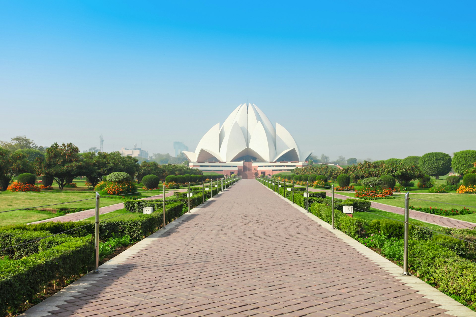 Path leading to the Lotus Temple (Bahai House of Worship) in New Delhi.