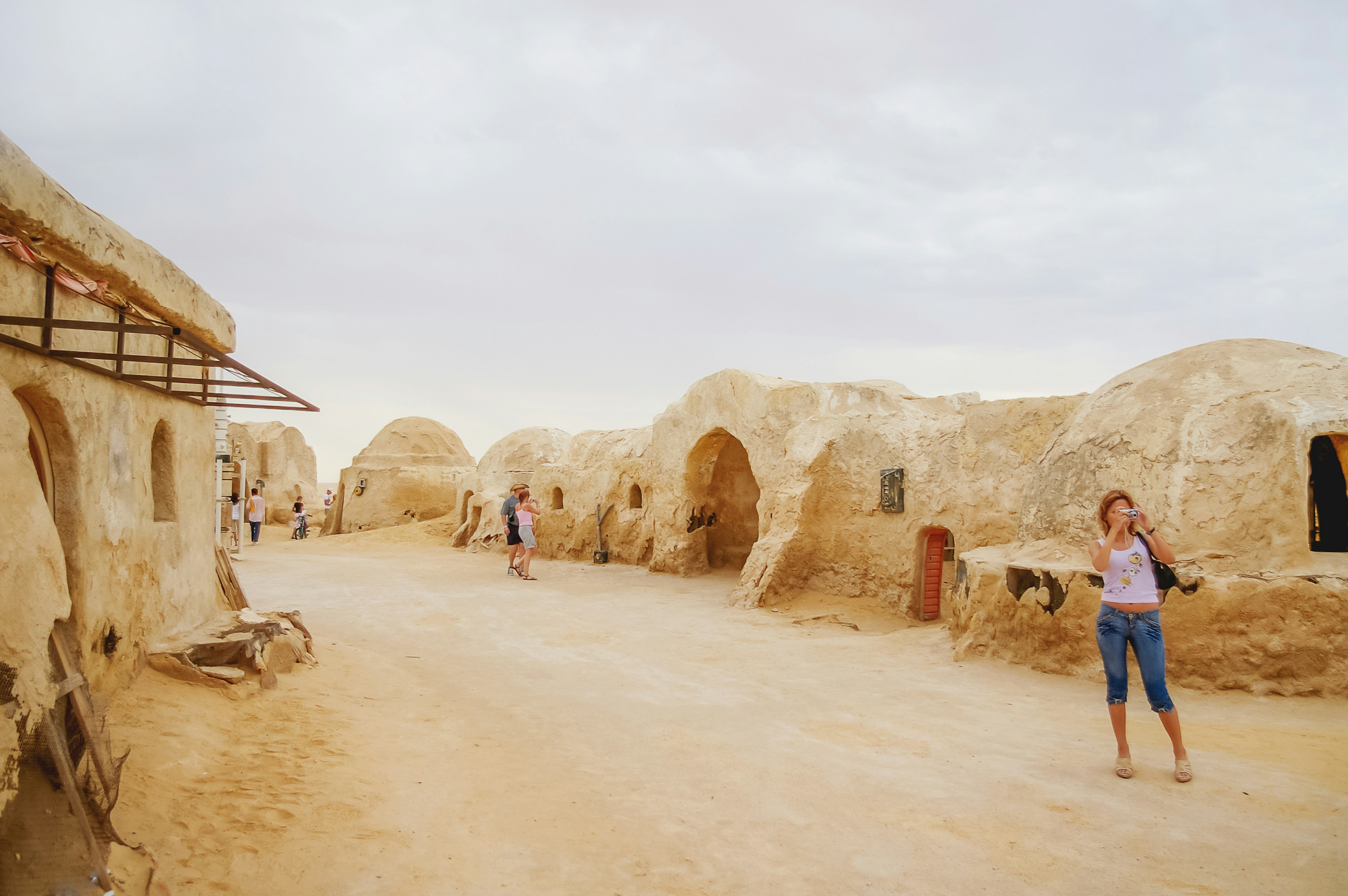 Visitors at the 'Star wars' Tatooine movie set at Mos Espa near Nefta.