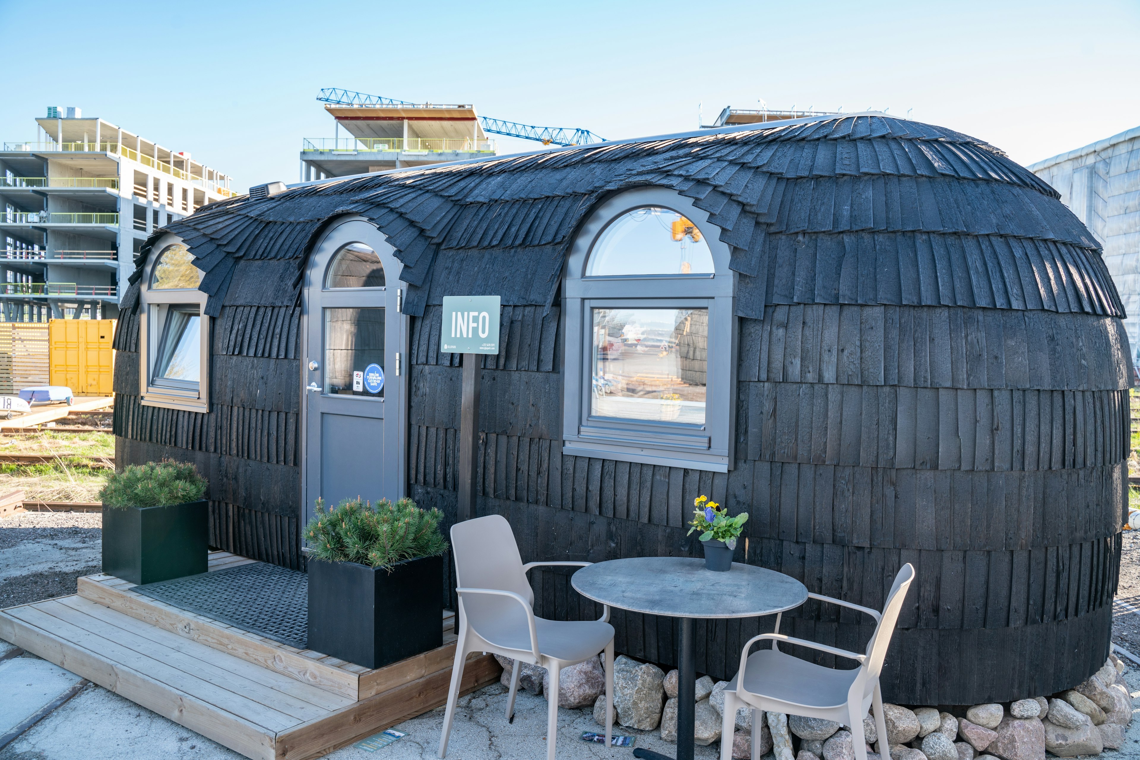 Iglu park located in Noblessner area. Amazing chill area fro working or having relaxed time. Cool estonian start up making these Iglu houses.  Saunas, bars, home office;