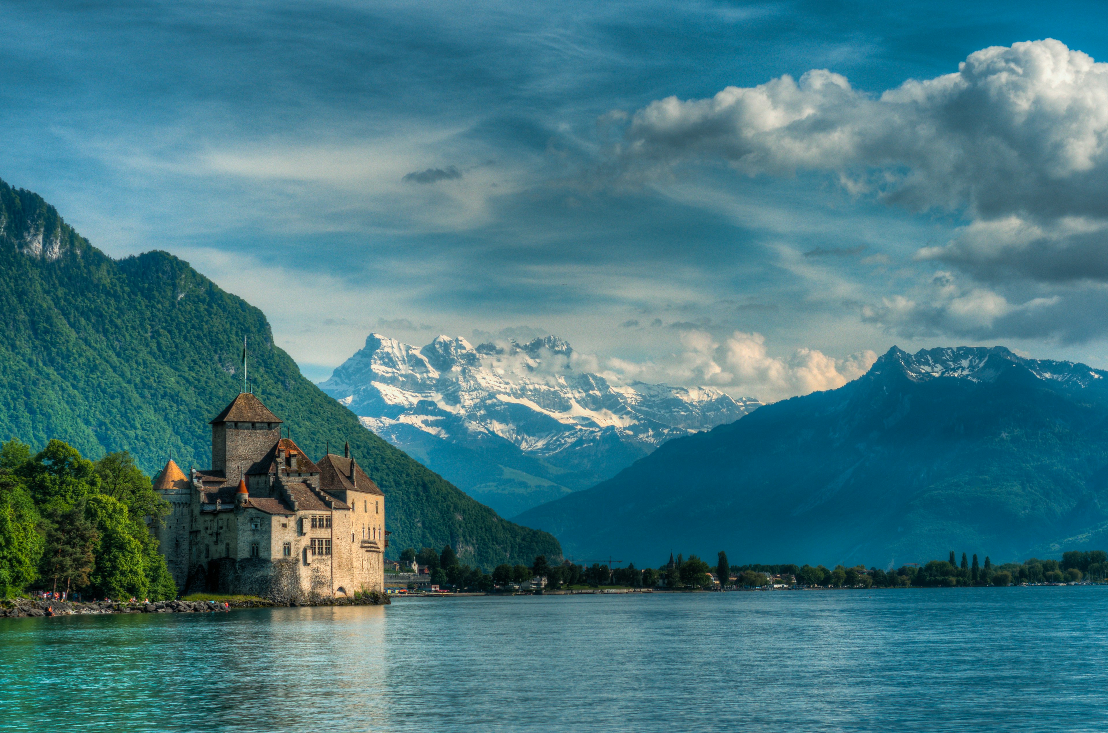 Chillon Castle on the island Vaud, Switzerland