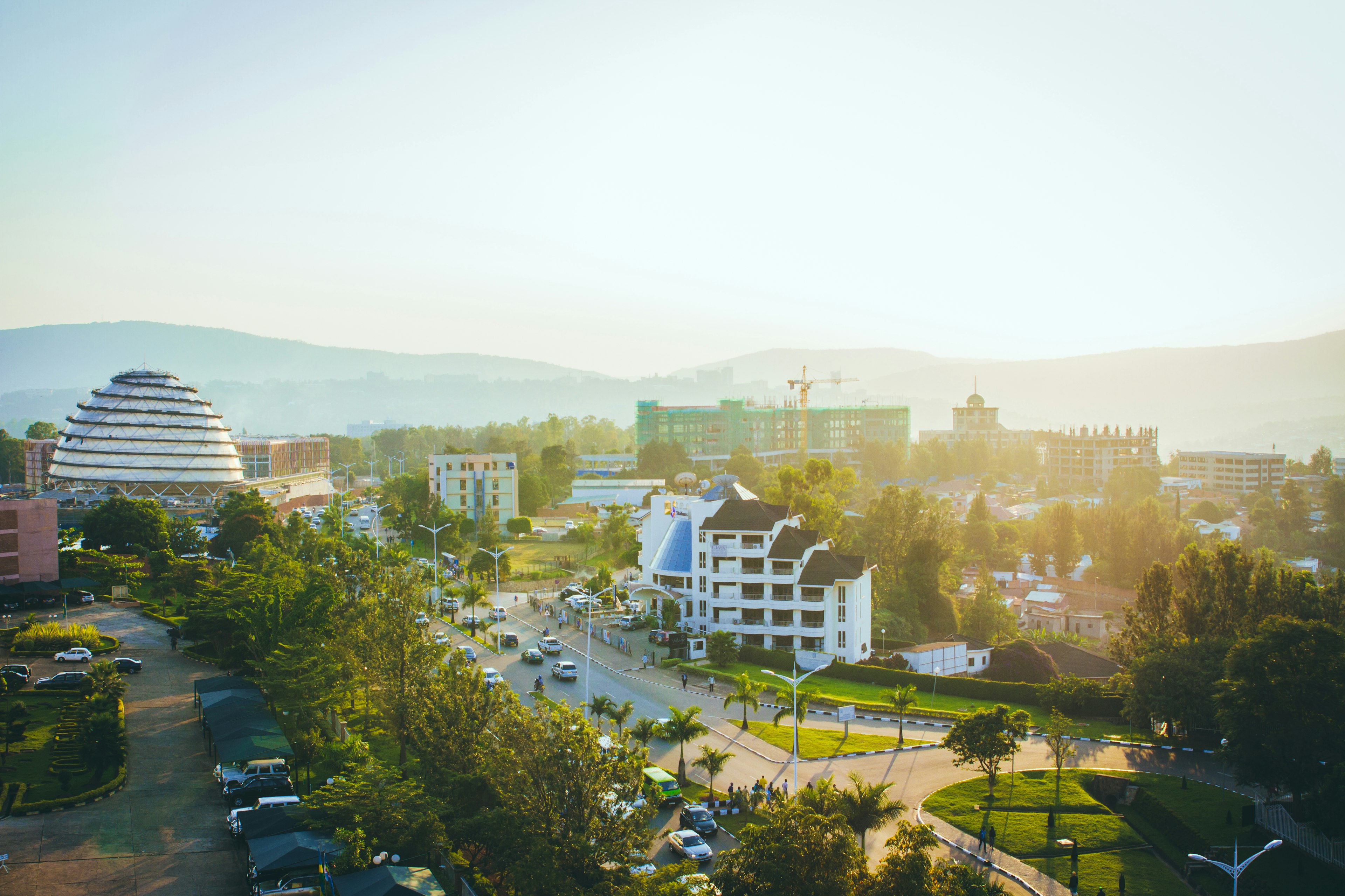 An aerial shot of Downtown Kigali