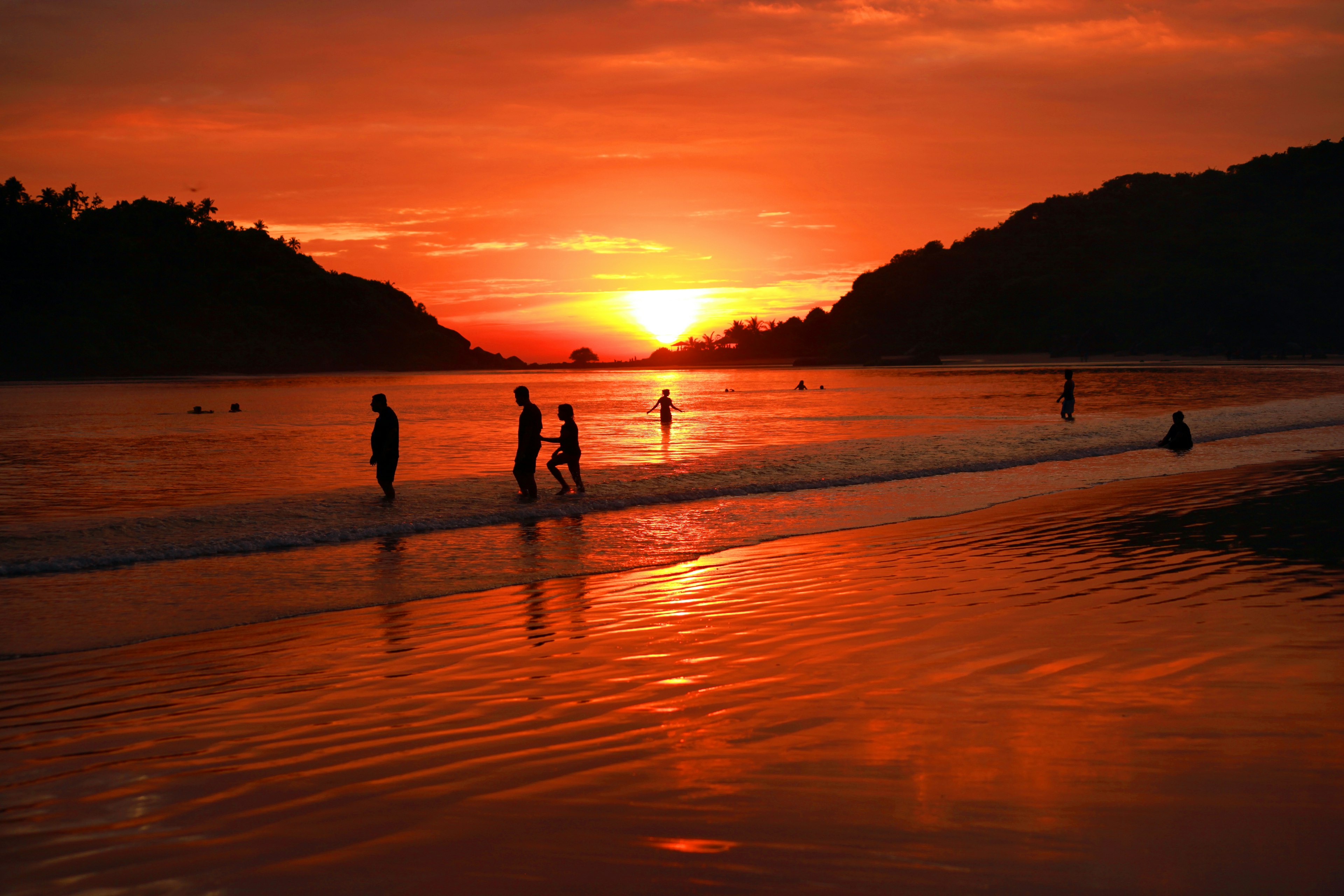 Sunset over beach in Goa, India.