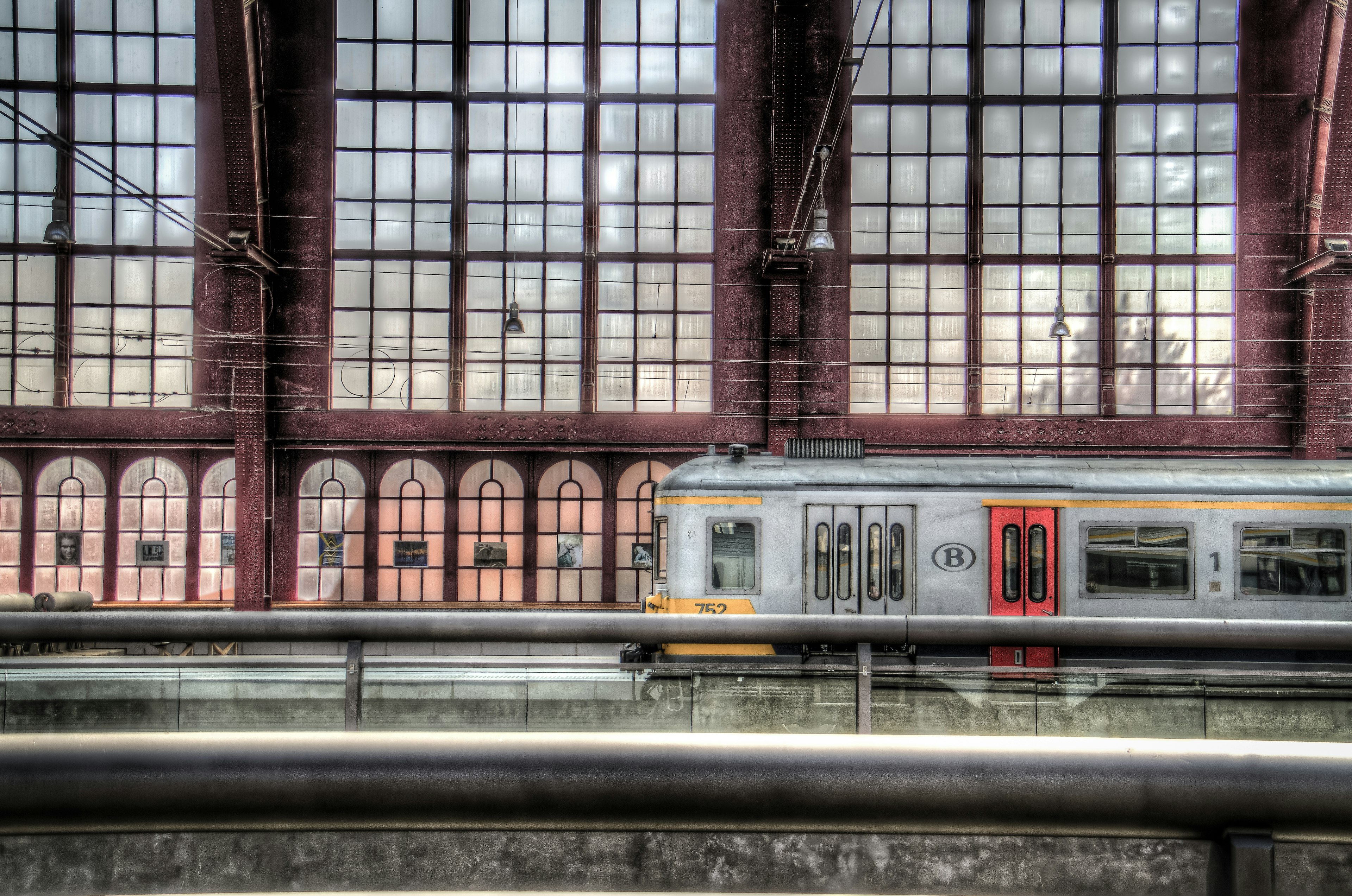 A train arriving at a station in Antwerp, Belgium