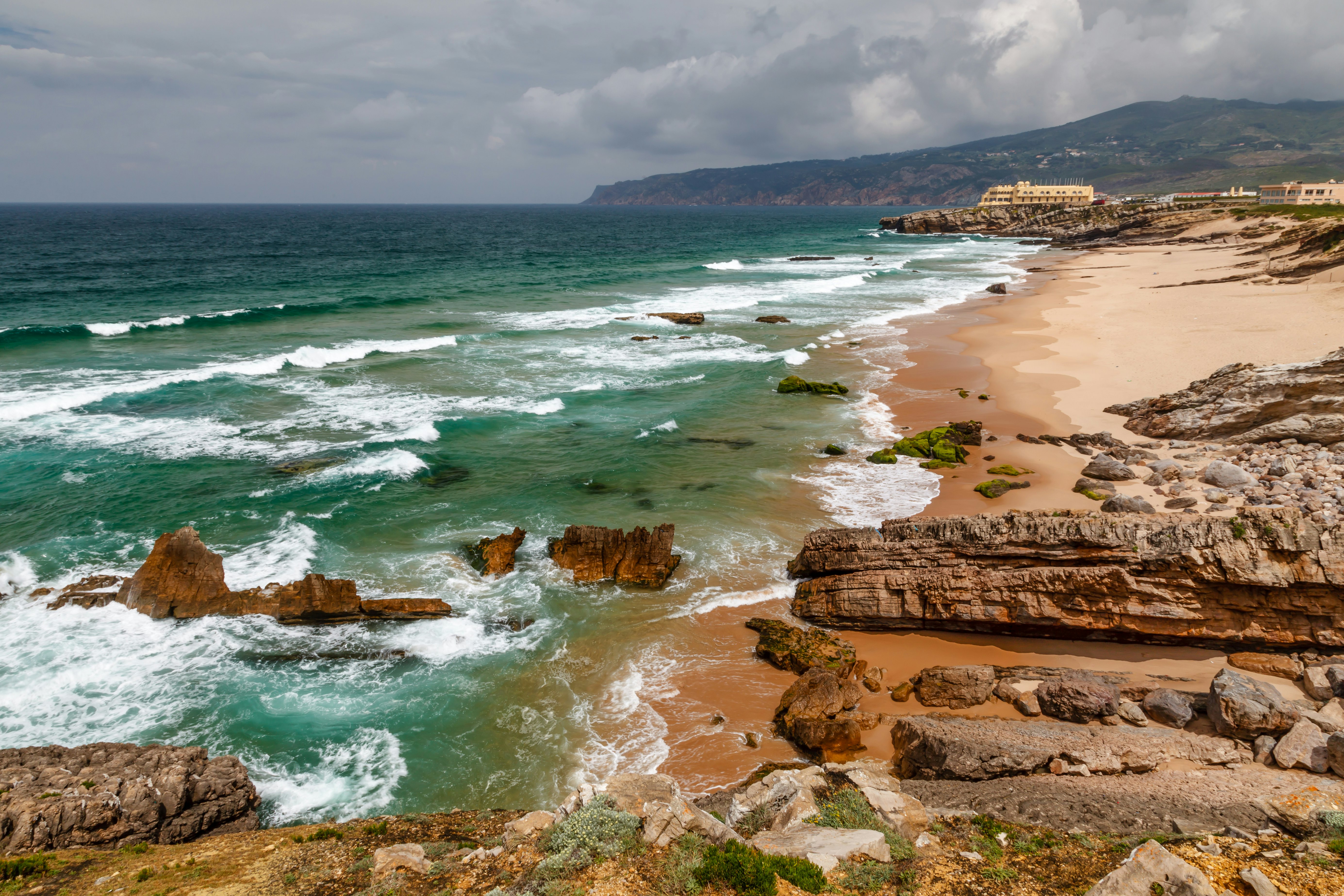 Guincho Beach on Atlantic Ocean in Stormy Weather near Lisbon, Portugal