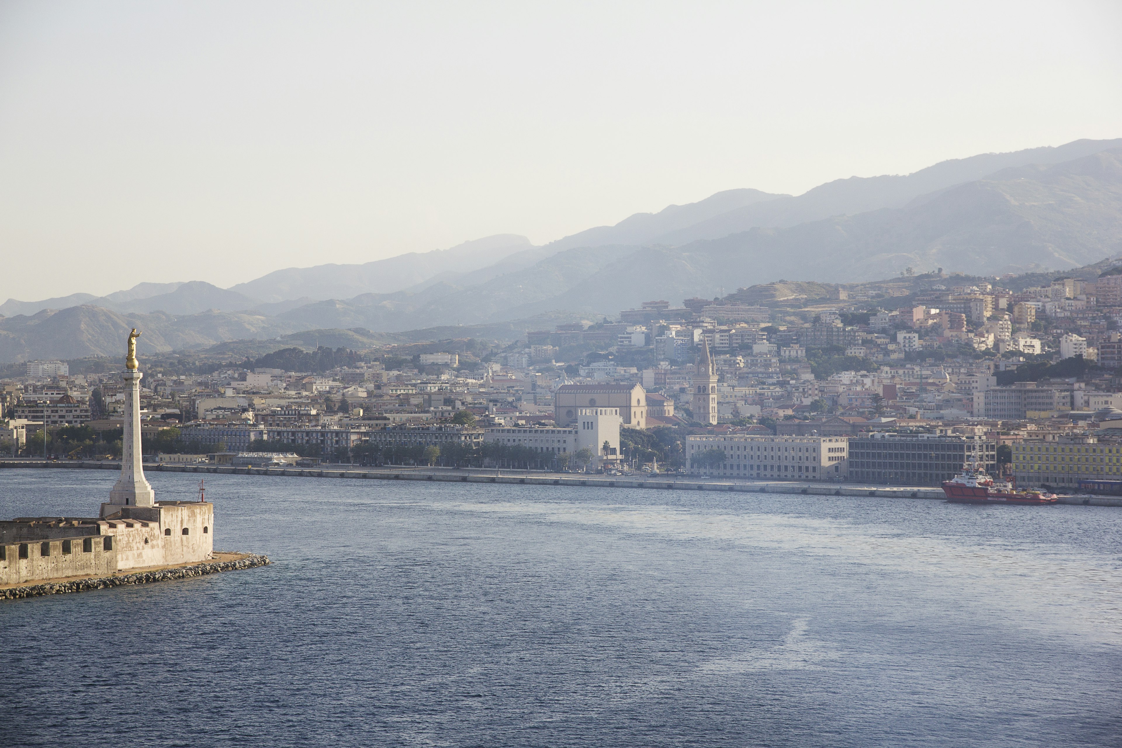 A port city in a couldy haze