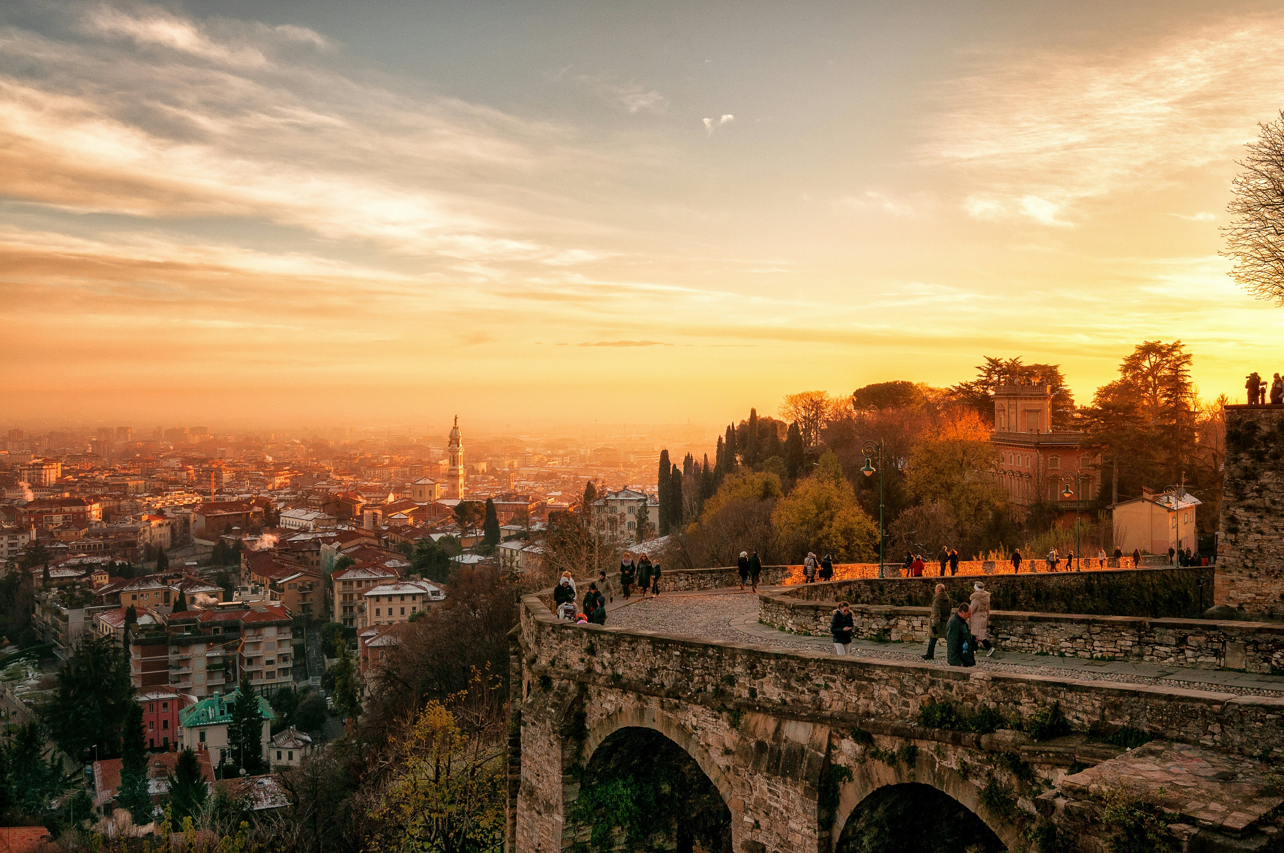 View of Bergamo, Italy in the sunset light