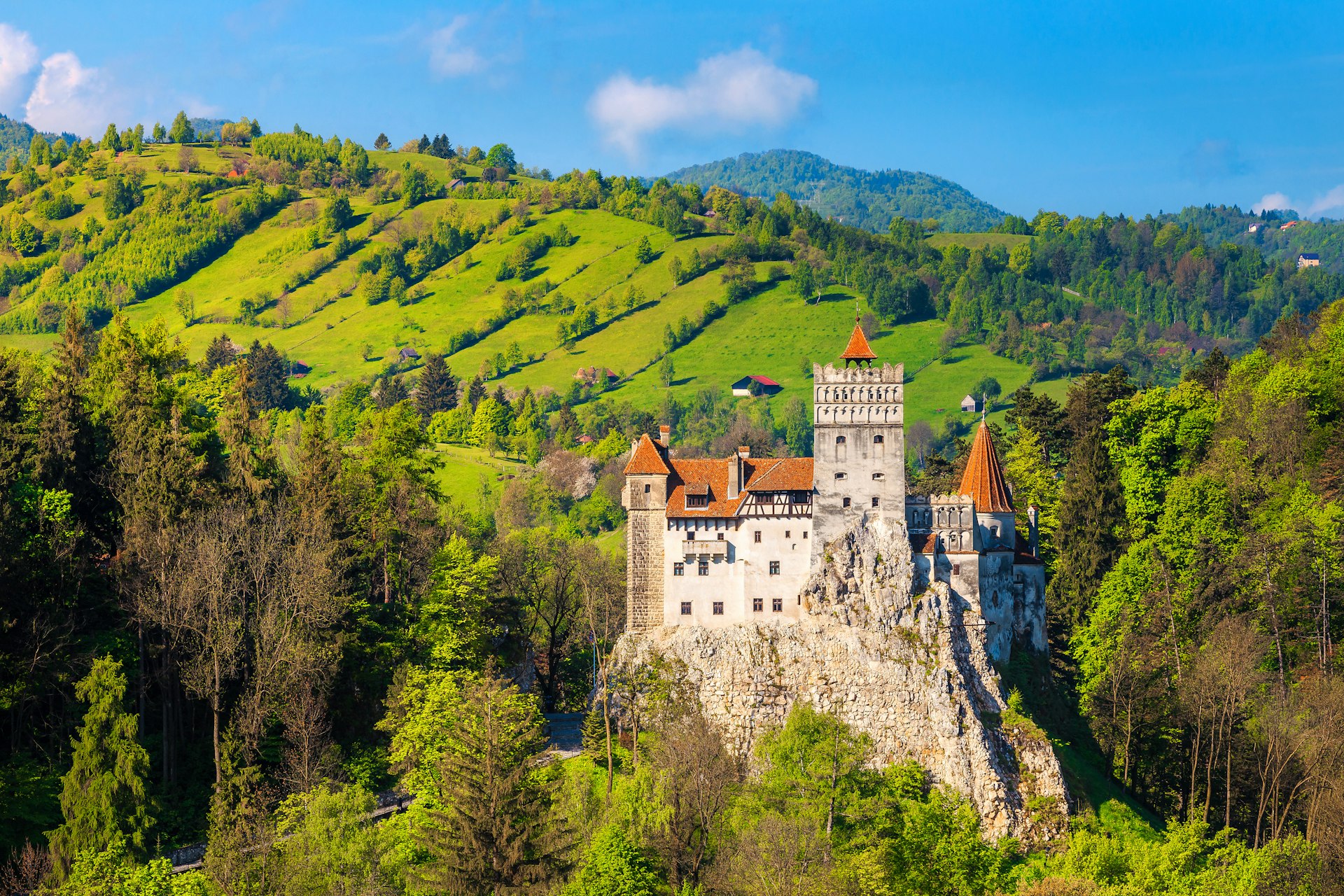 Spectacular view over Bran Castle near Brasov, Transylvania.