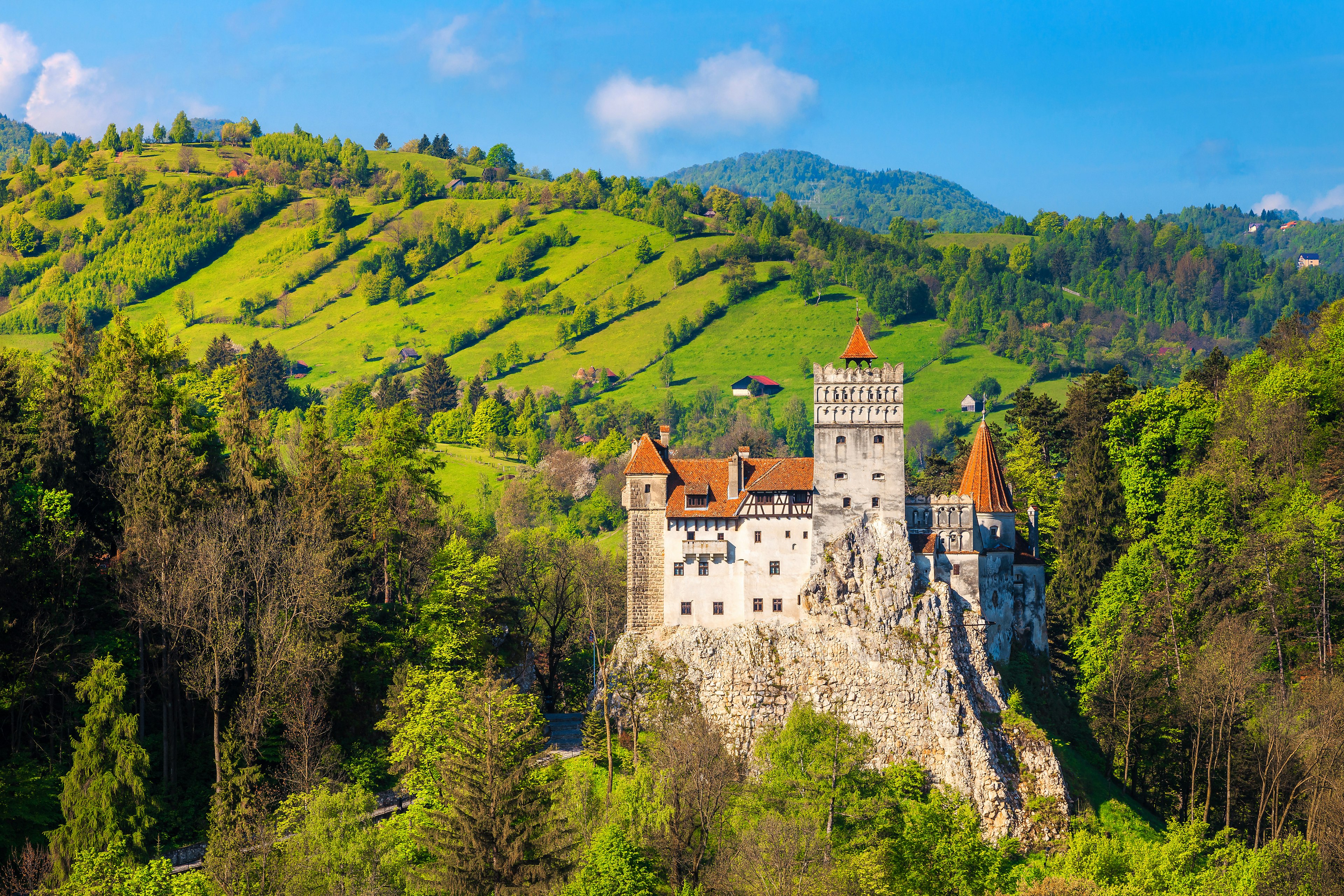 Spectacular view over Bran Castle near Brasov, Transylvania.