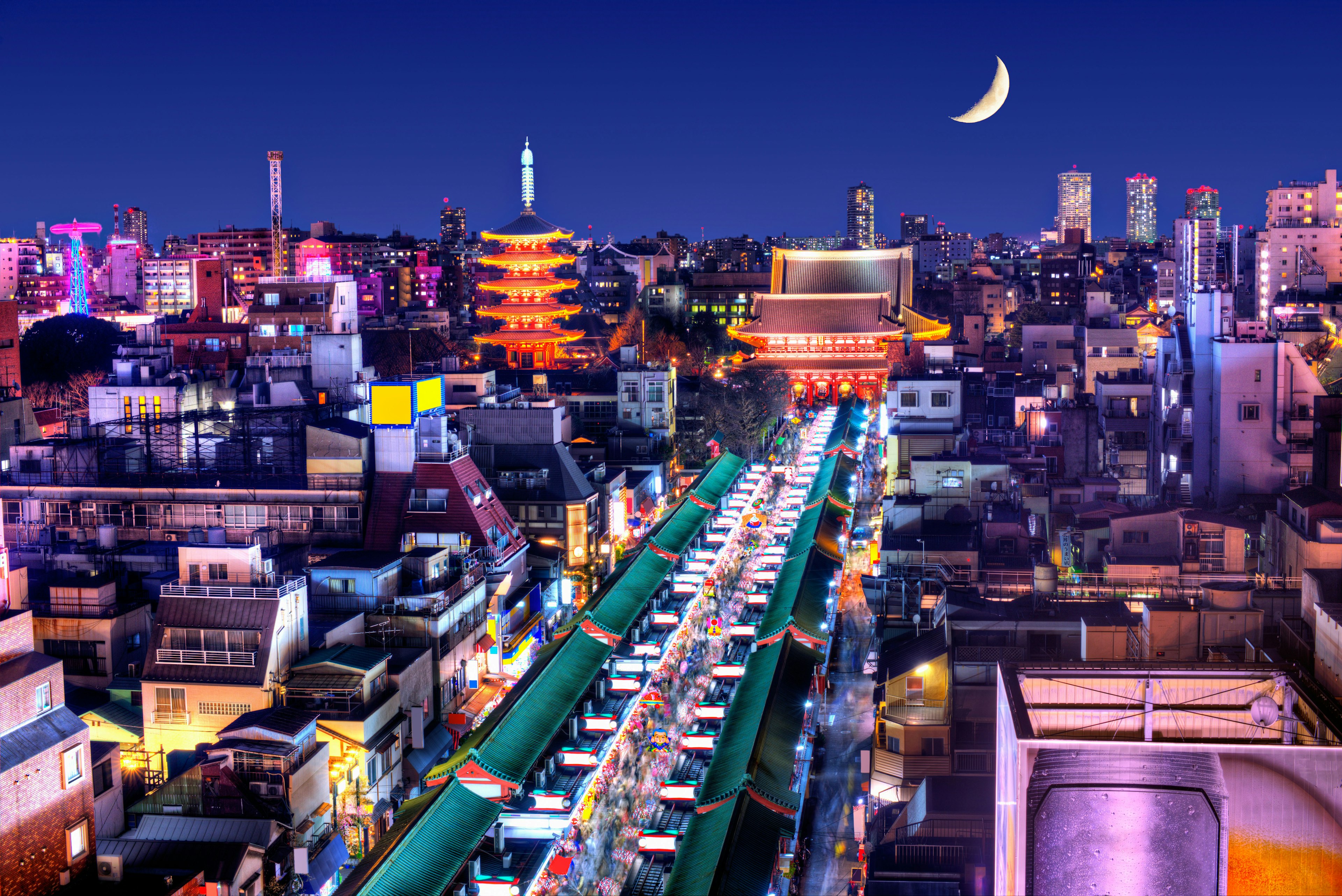 Skyline of the Asakusa District in Tokyo, Japan with famed temples.. Image shot 01/2013. Exact date unknown.