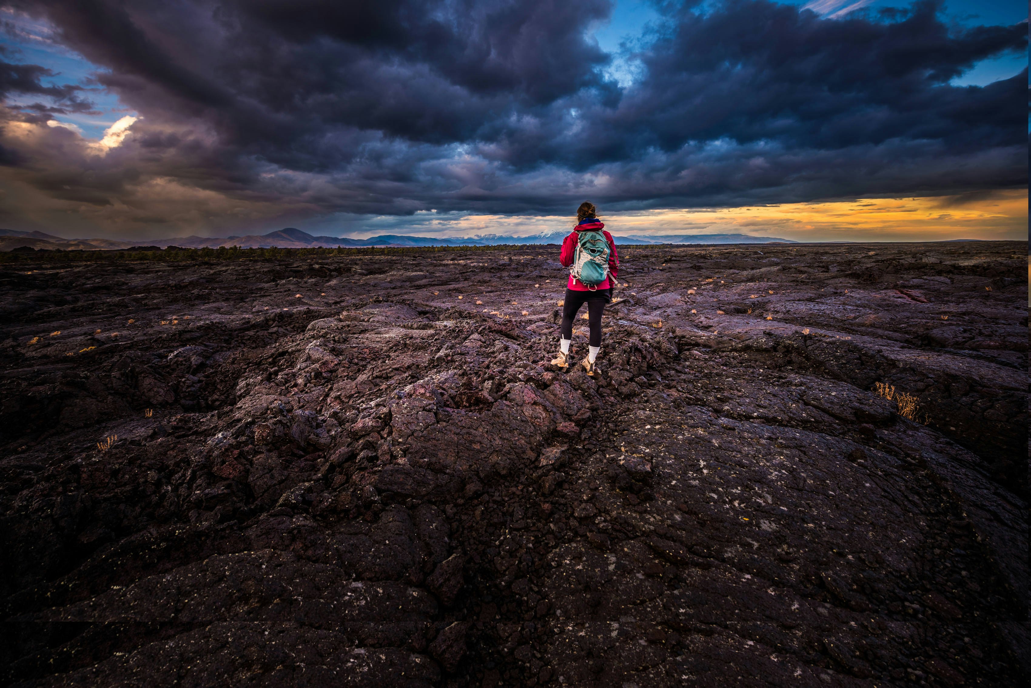 Hiker Backpacker on a trail Craters of The Moon National Monument Idaho