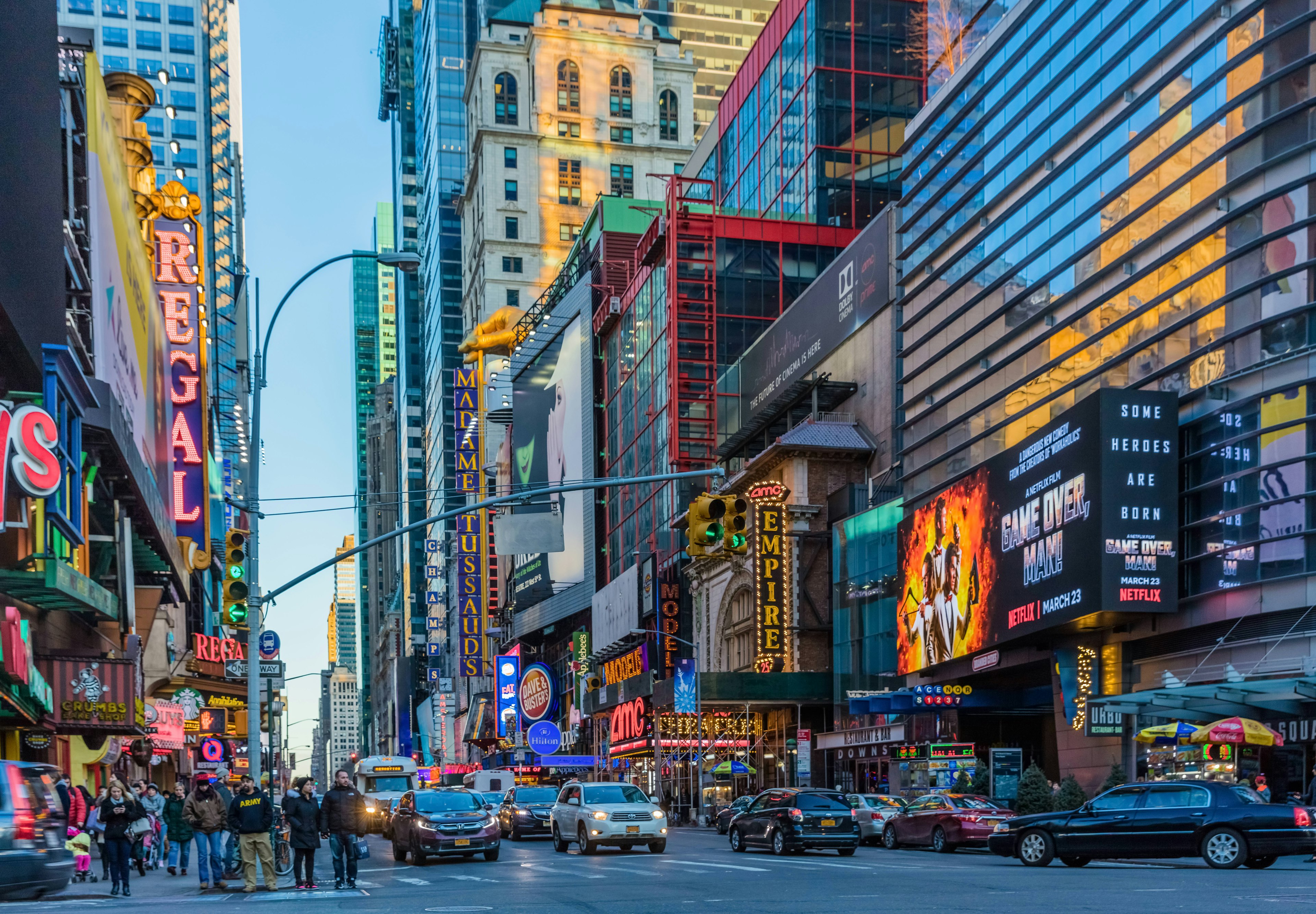 NEW YORK CITY- MARCH 26, 2018 : Theater District Broadway one of the main Manhattan Landmarks