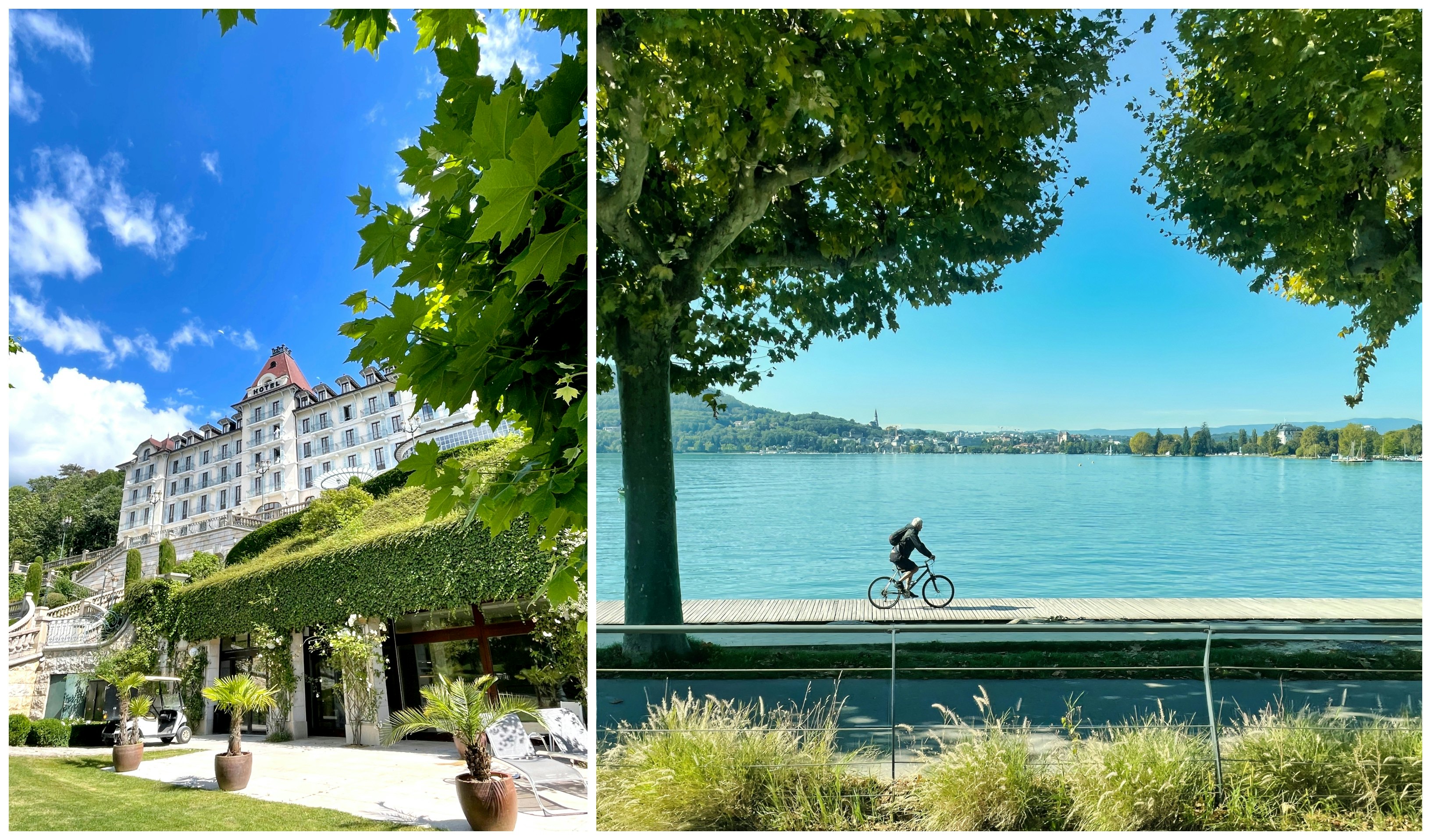 Left: Palace de Menthon, Right: Cycling on the lake.