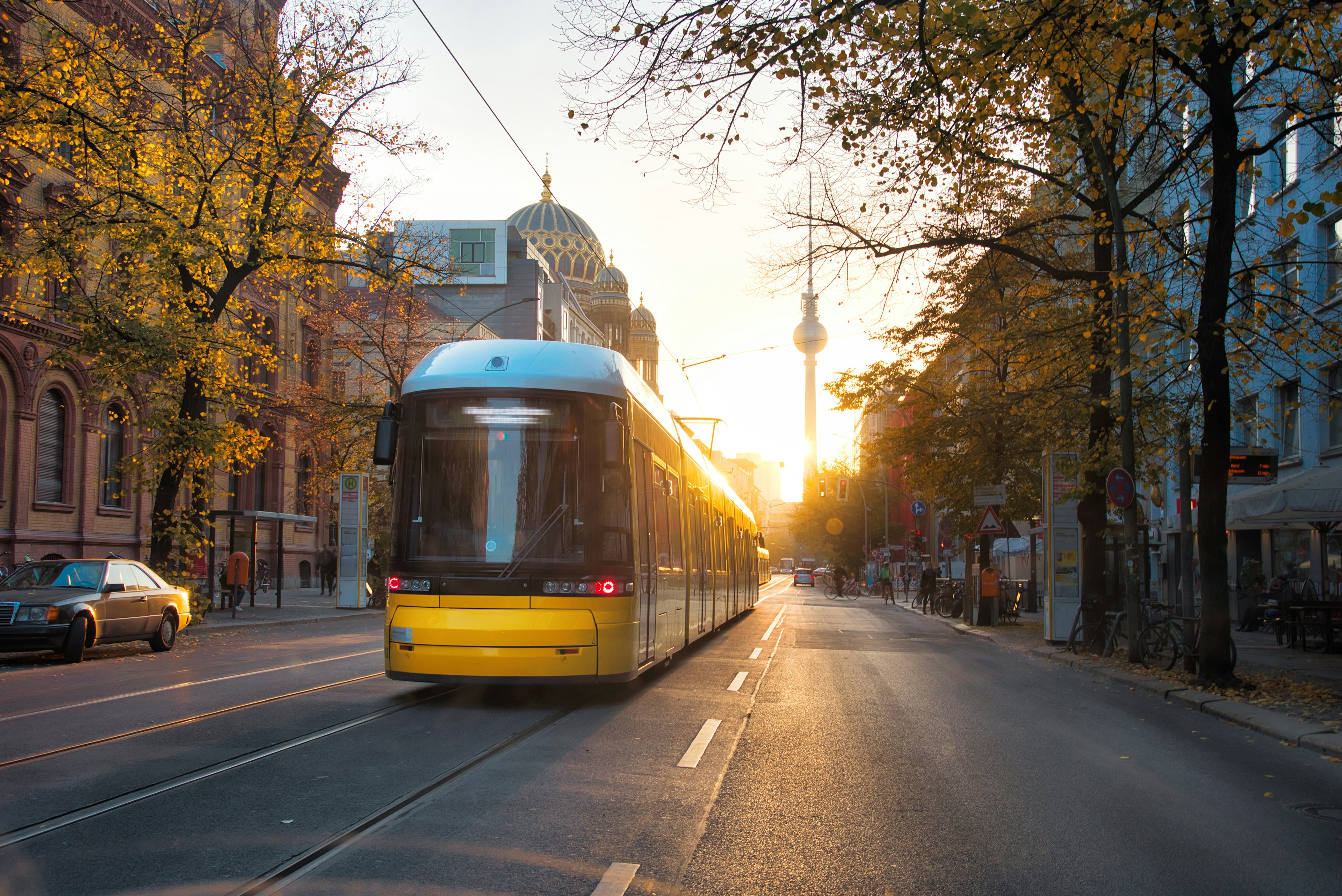 yellow train at early morning in Berlin