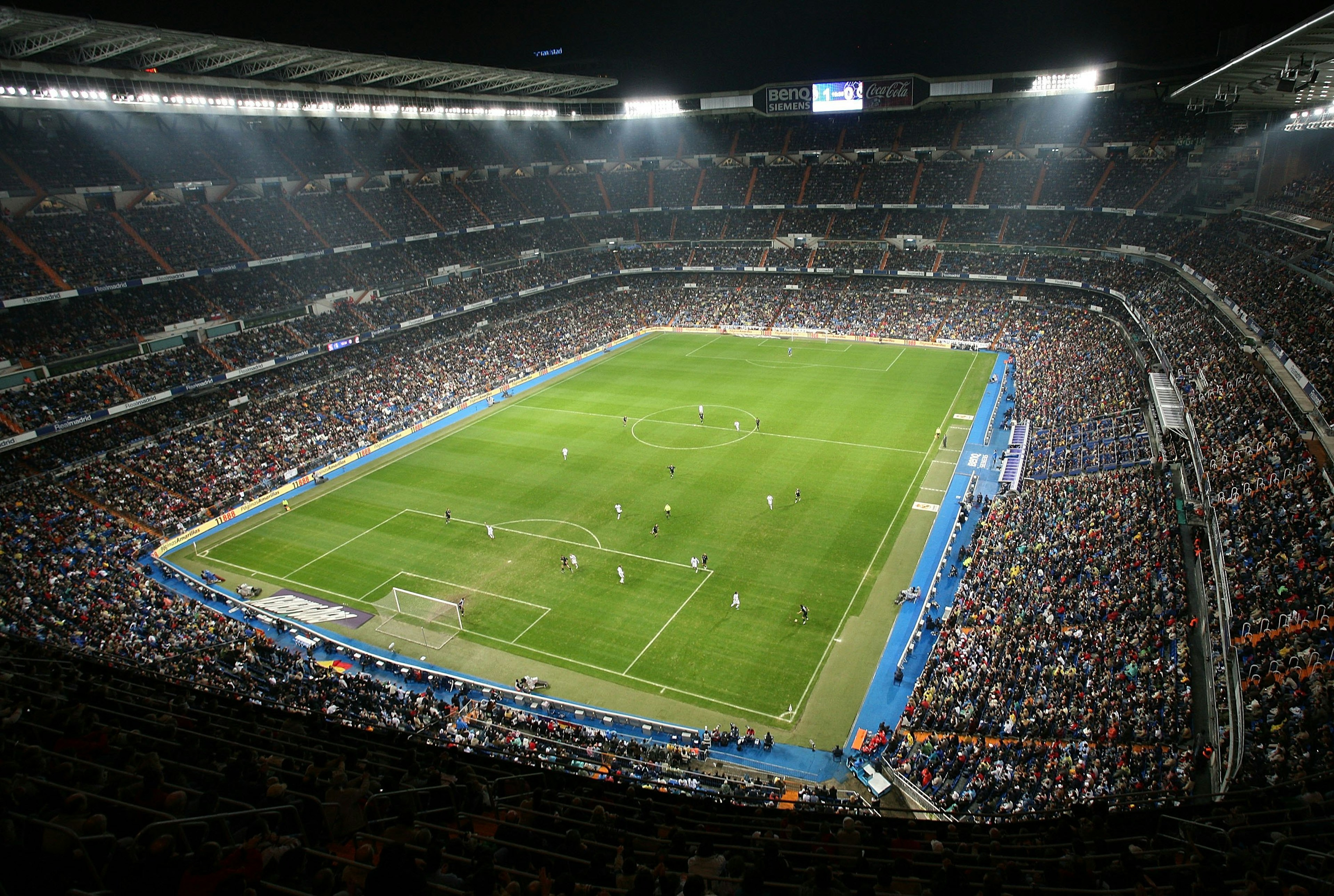 Aerial view of Estadio Santiago Bernabéu during the Primera Liga match between Real Madrid and Racing Santander