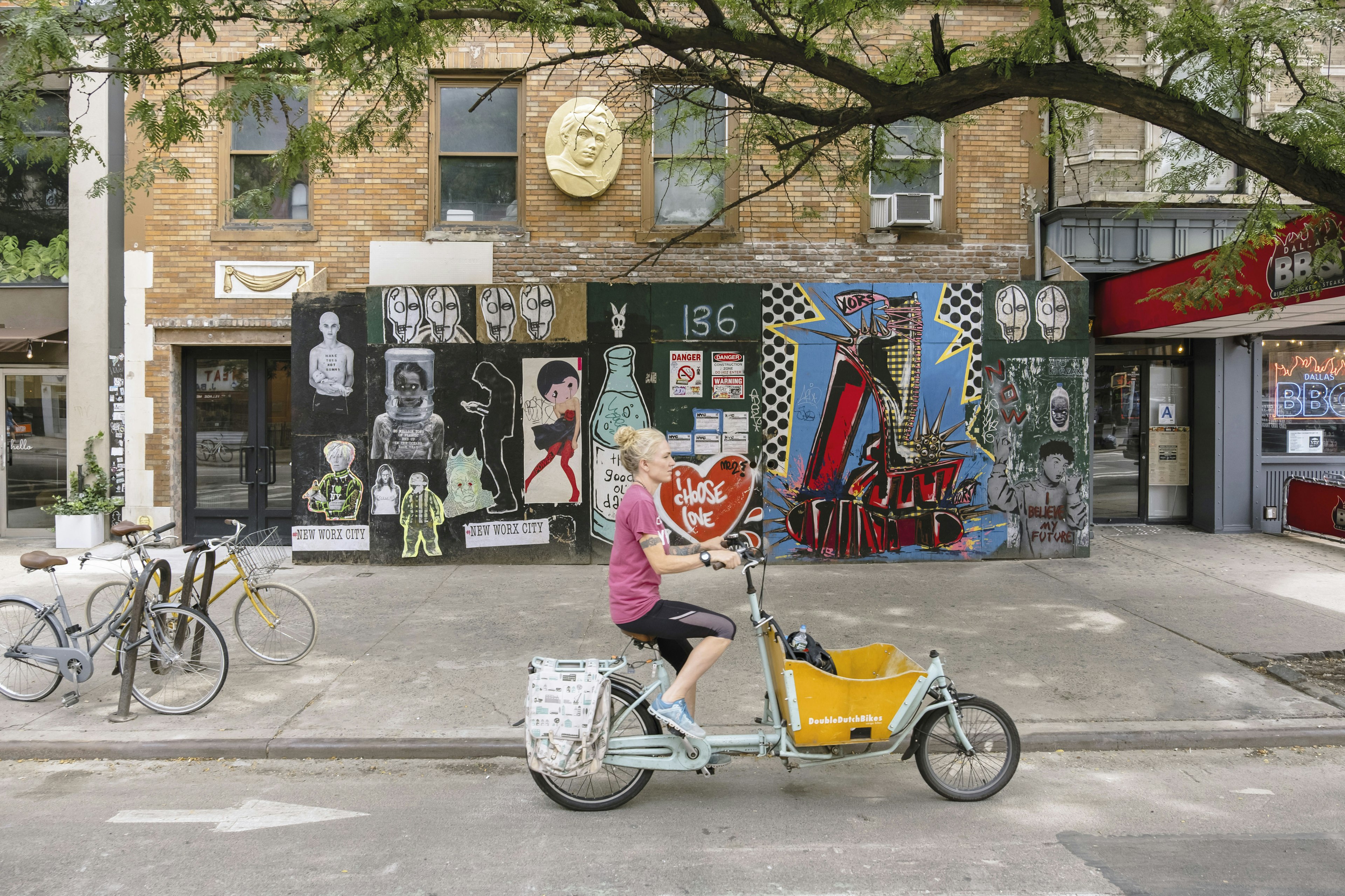 Riding a cargo bike in the East Village, Manhattan