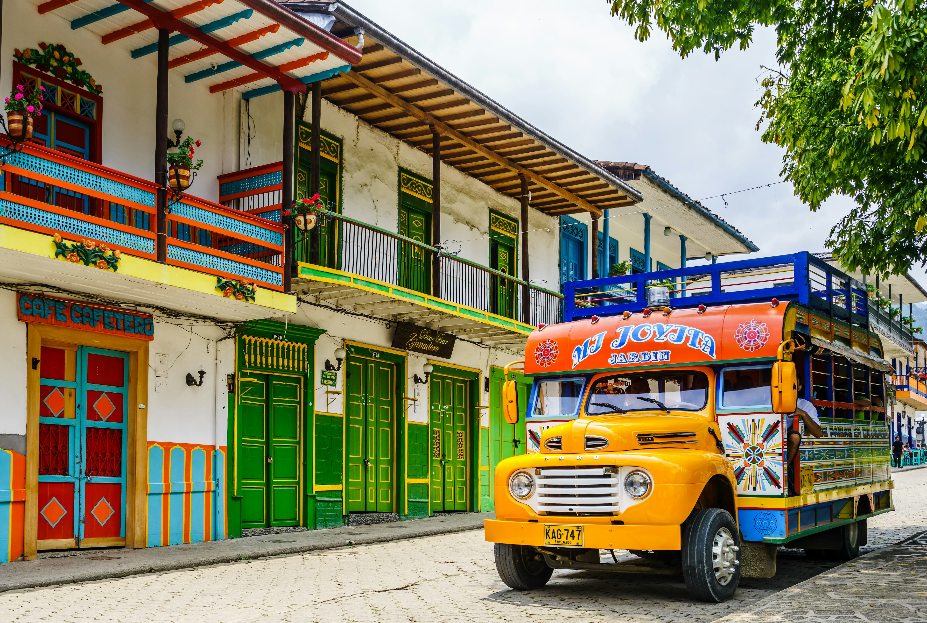 A colorful chicken bus in Jardin, Antioquia, Colombia