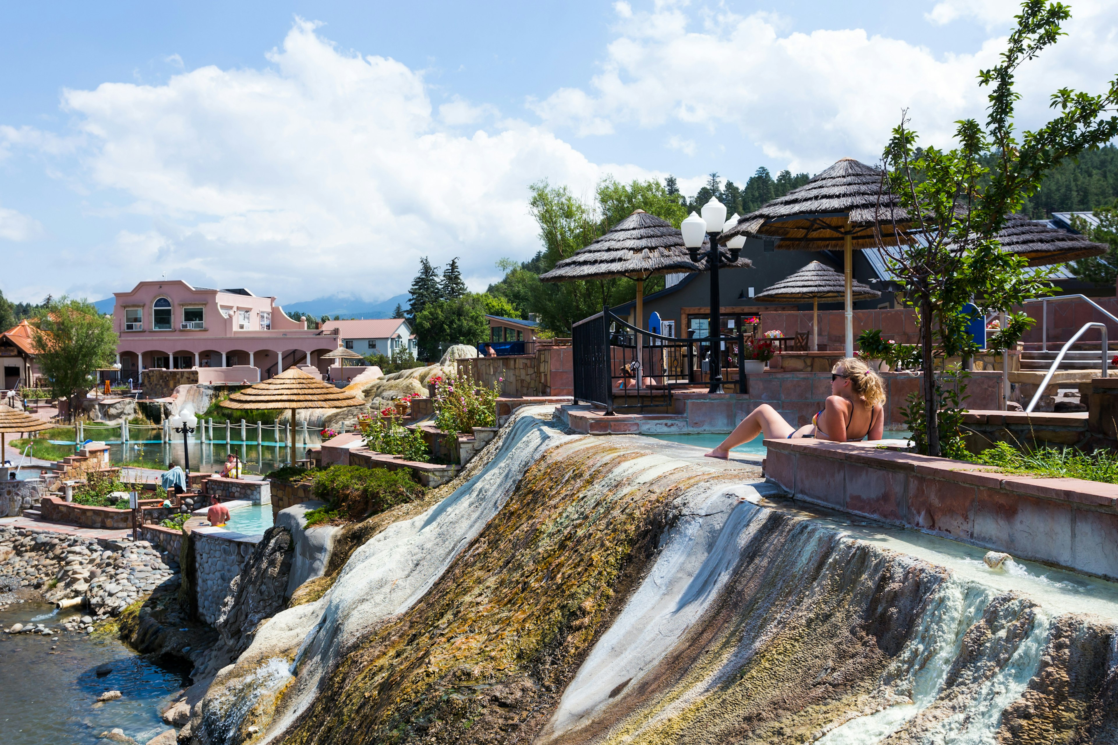 A view across The Springs Resort in Colorado showcasing the various accommodation buildings and hot springs