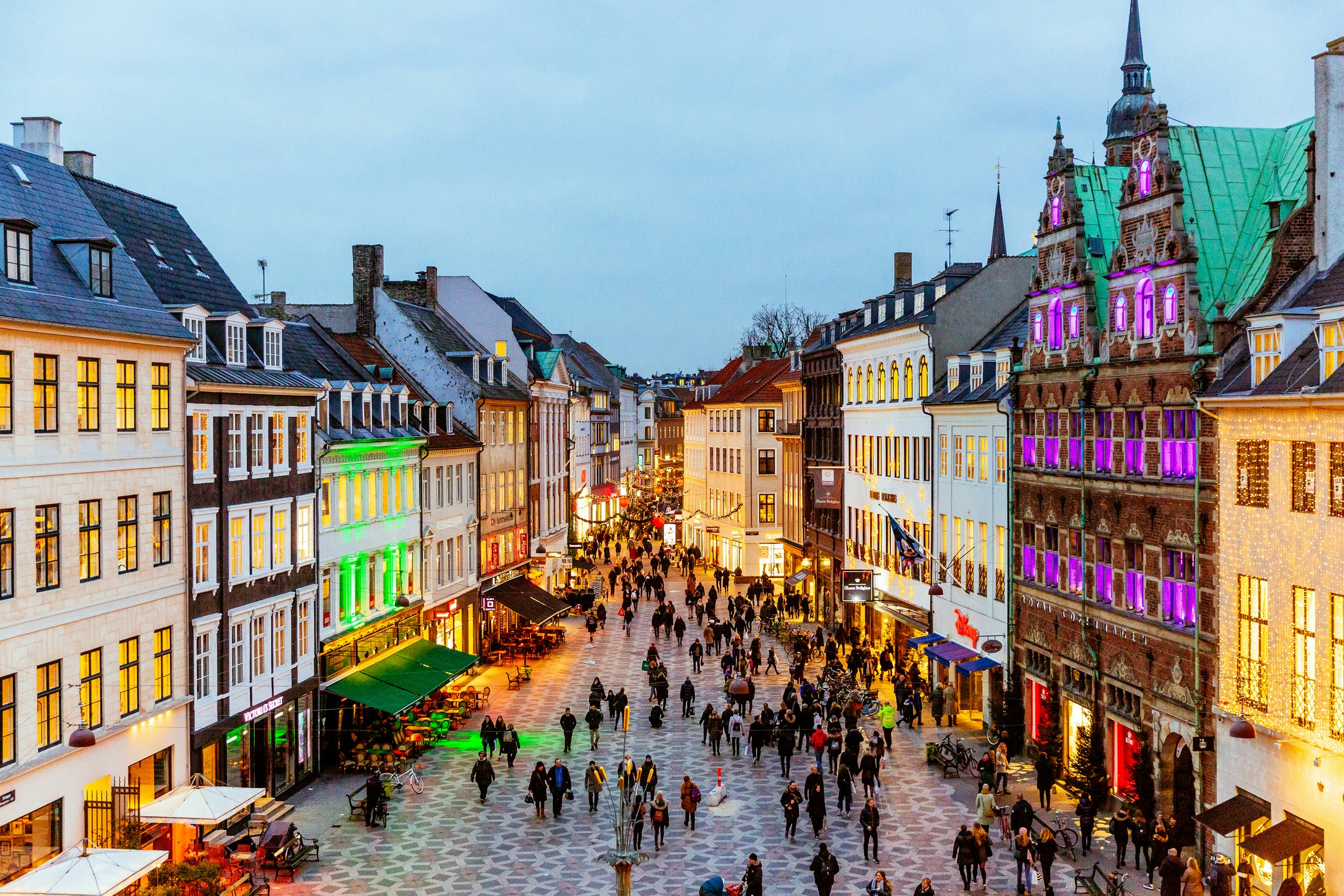 A street in Copenhagen lit up for Christmas