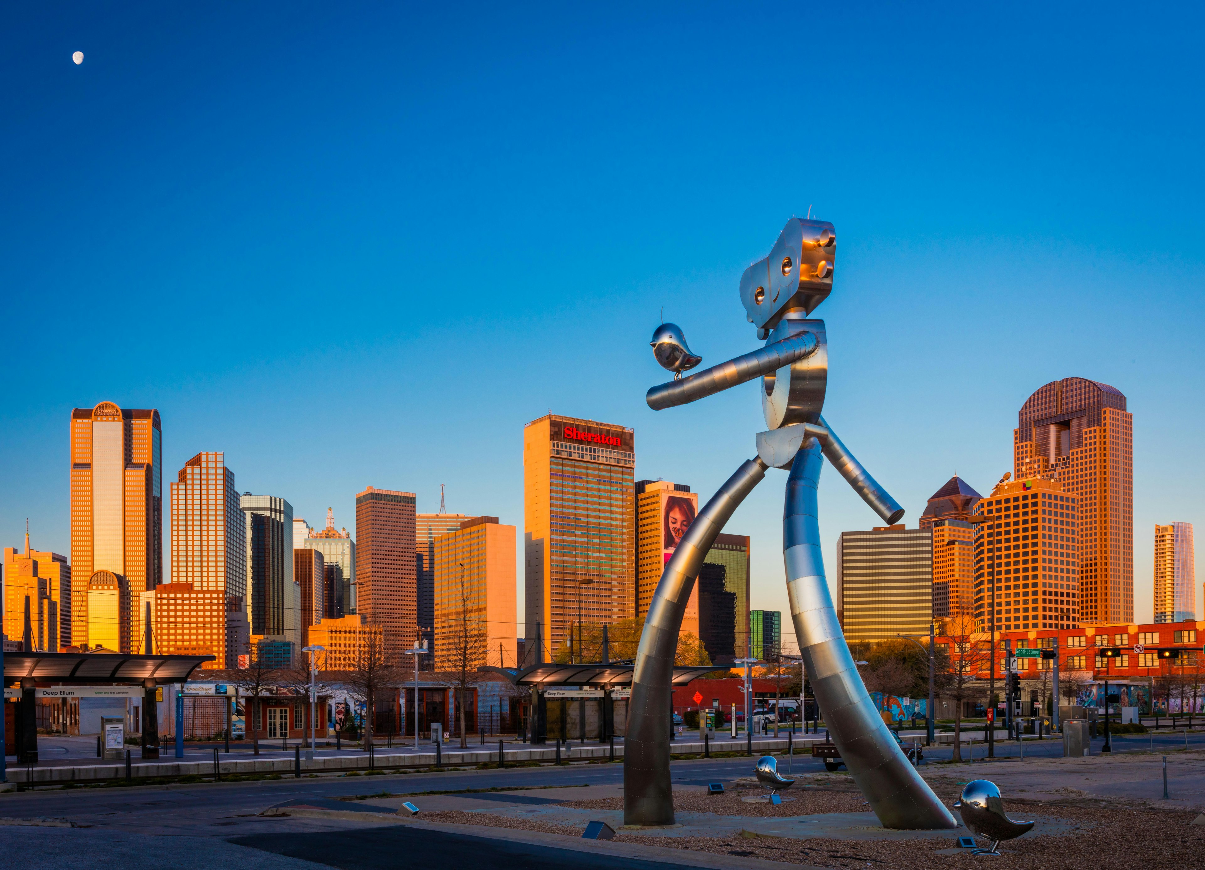 Metal sculpture Traveling Man, in the Deep Ellum neighborhood of Dallas, Texas