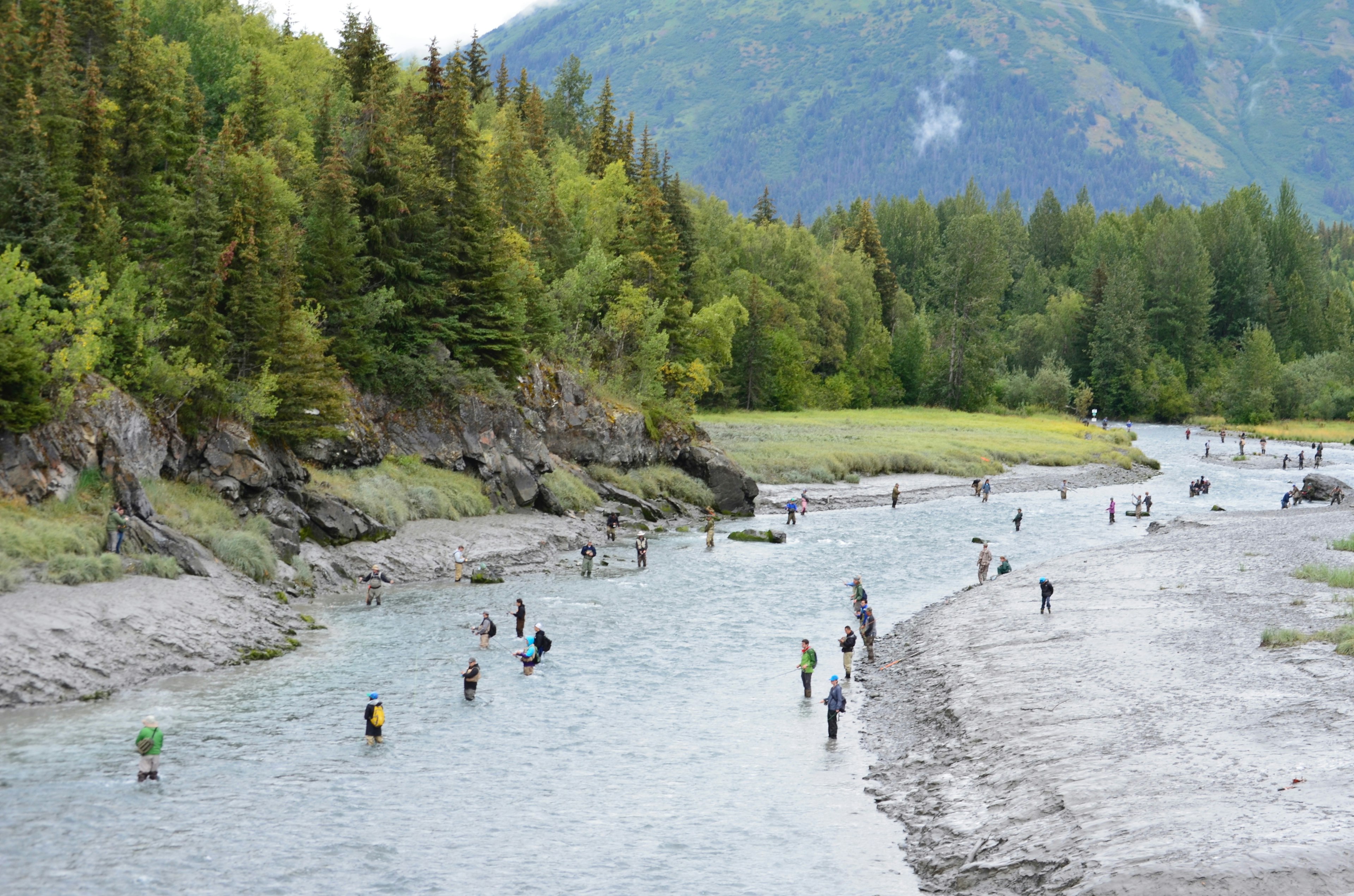 Fisherman line Bird Creek for the silver salmon run