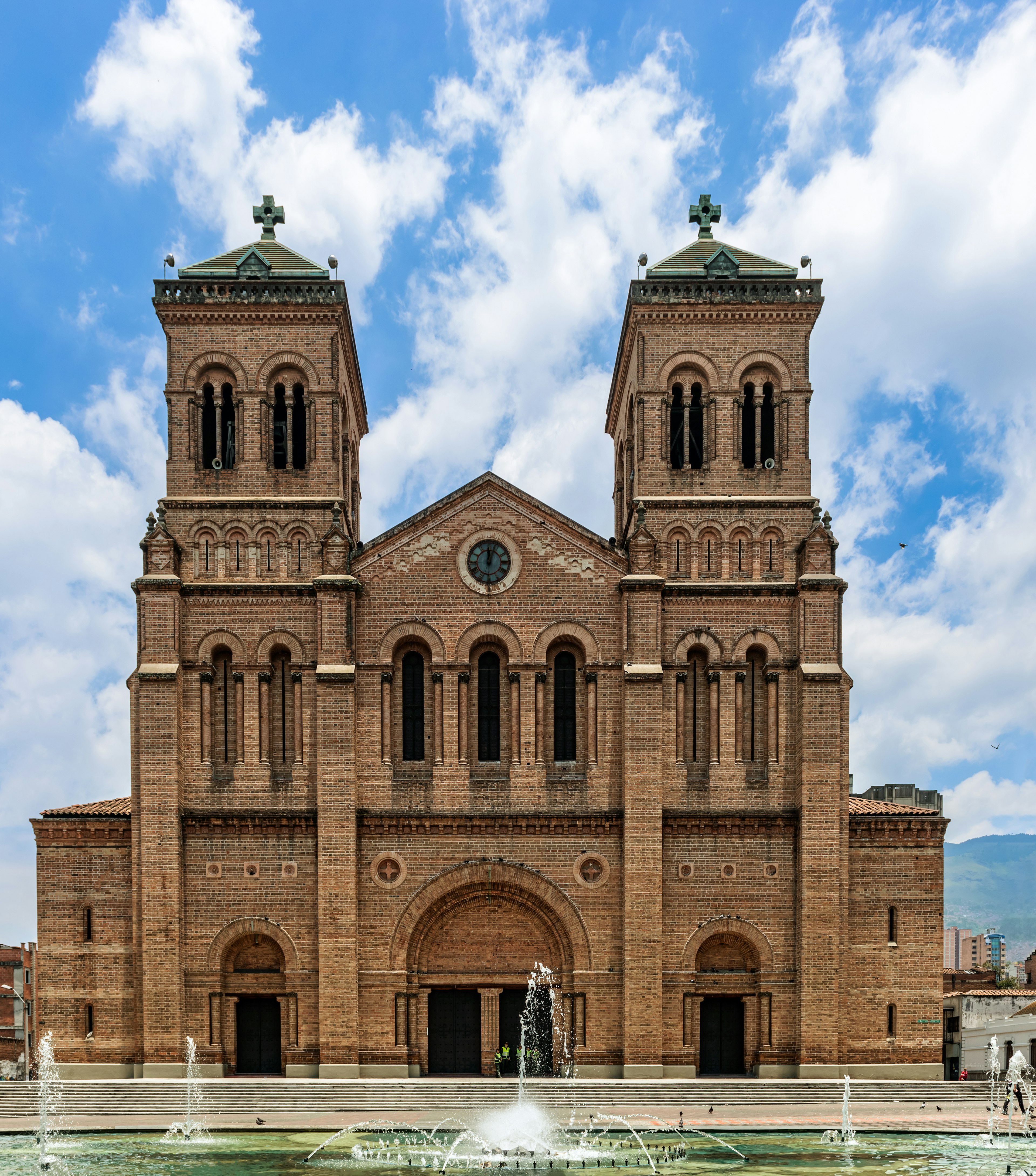 Facade of the Catedral BasÃ­lica Metropolitana de MedellÃ­n, Colombia.