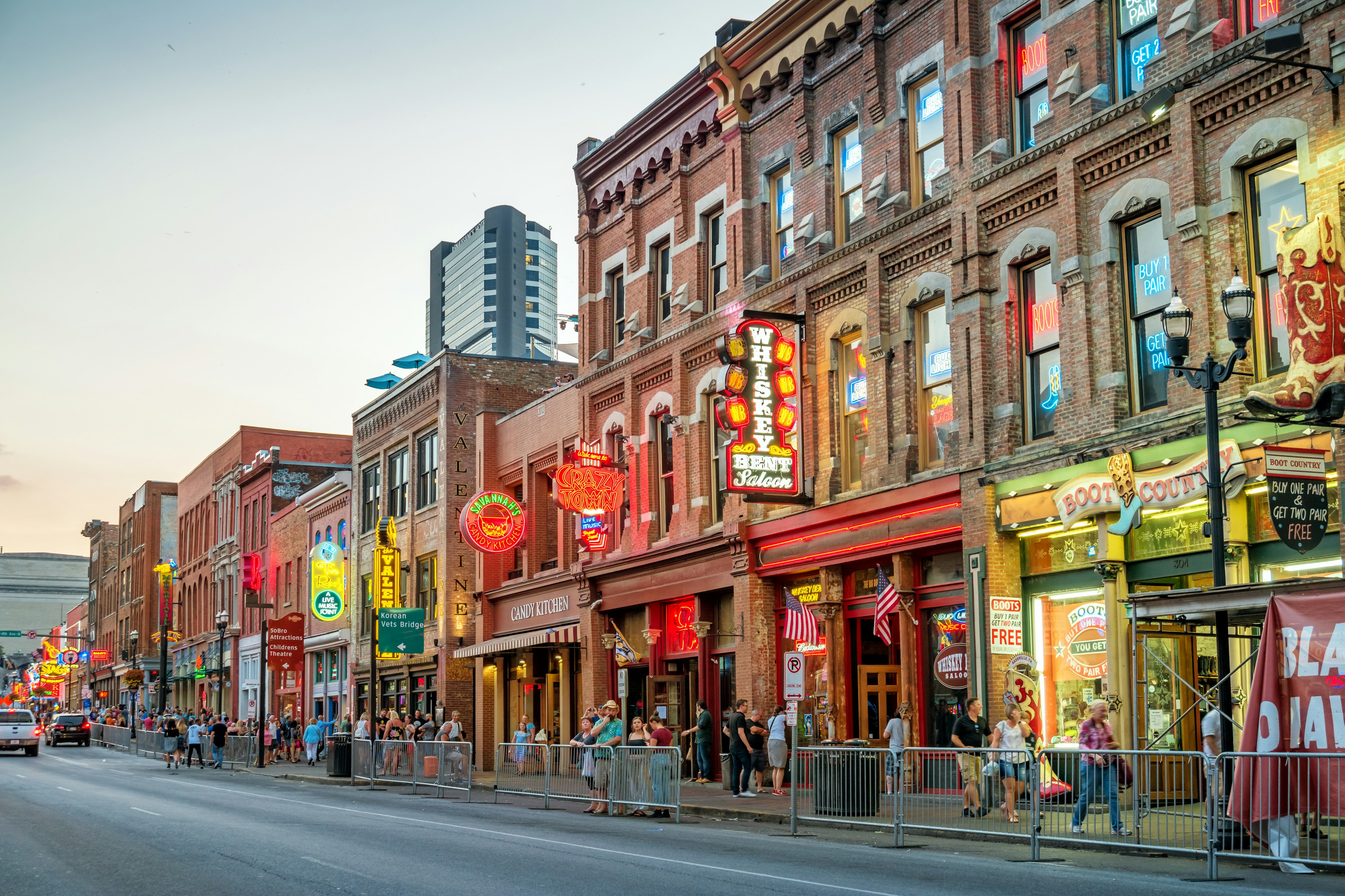 Broadway pub district in downtown Nashville Tennessee USA