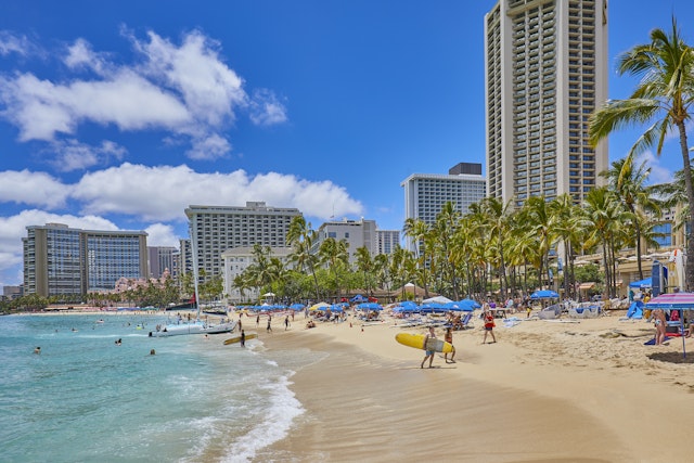Waikiki Beach and buildings,Honolulu,Oahu,Hawaii,USA