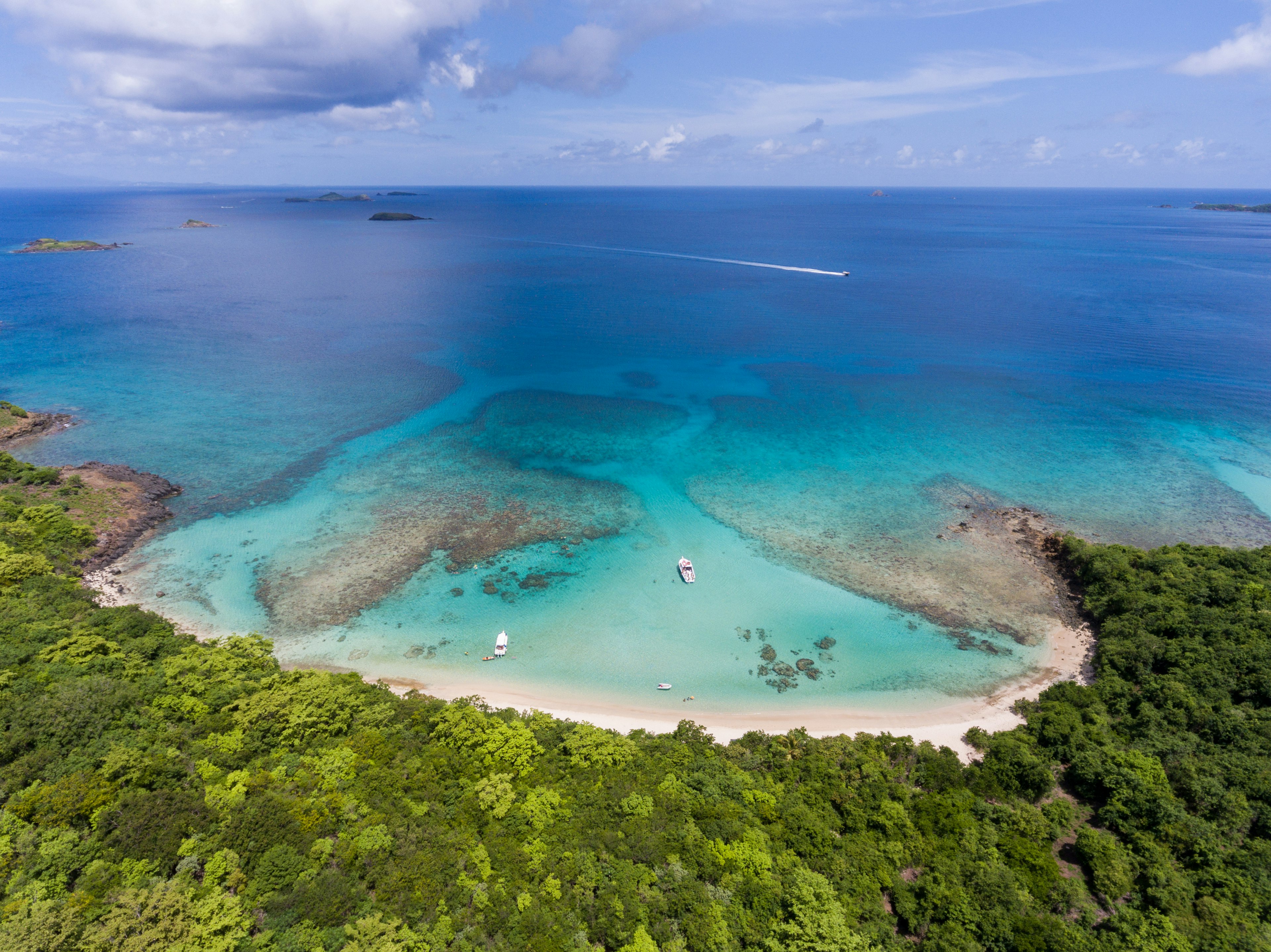 Aerial view of a bay with sailboats in Culebra, Puerto Rico