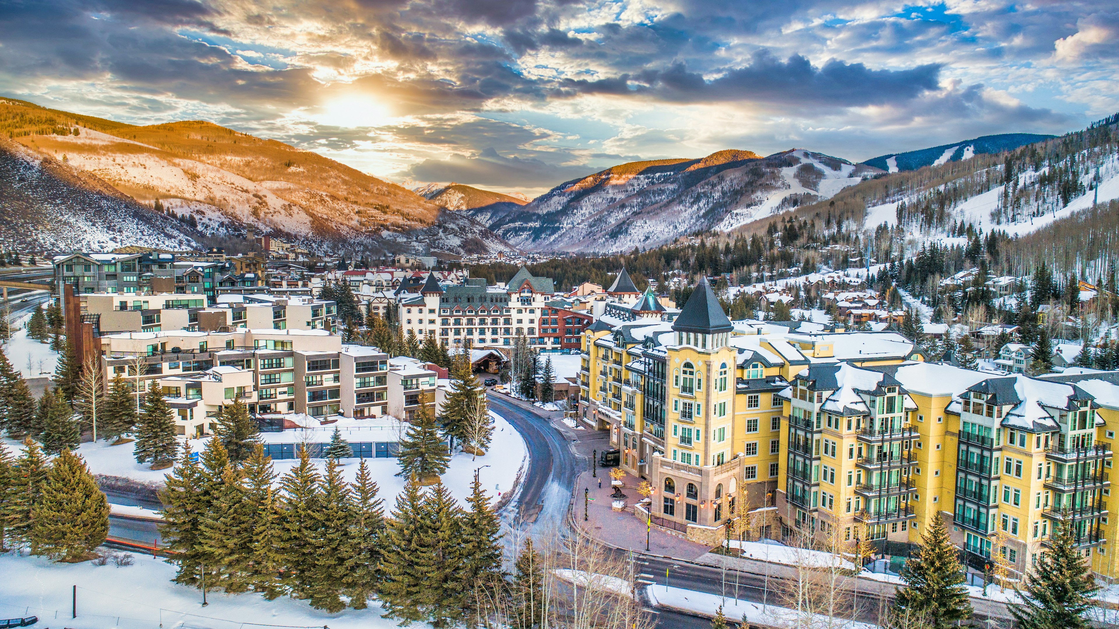 Looking down over Vail, Colorado, in winter