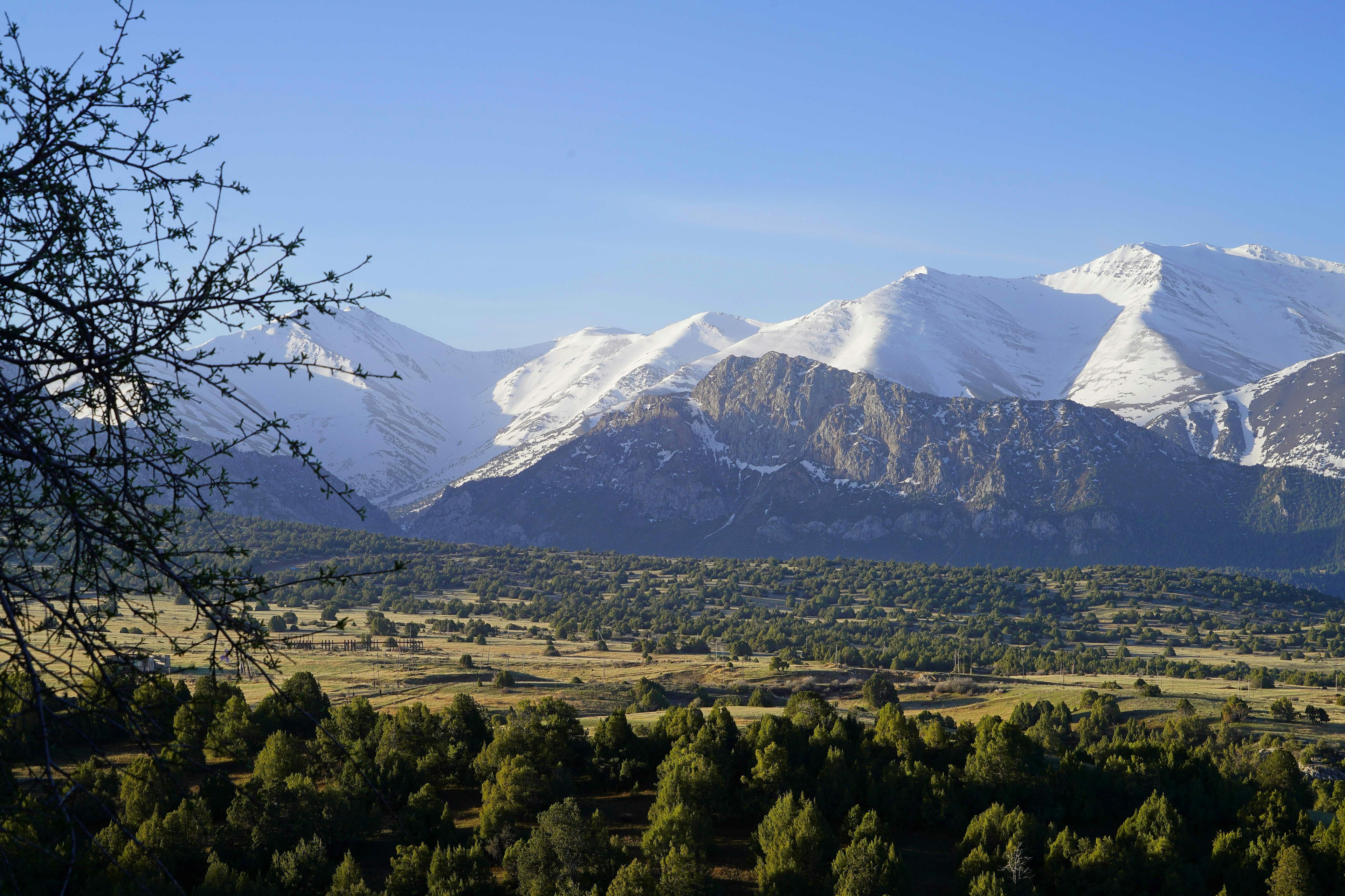 A mountain view is pictured from Zaamin National Park in the Jizzakh region of Uzbekistan