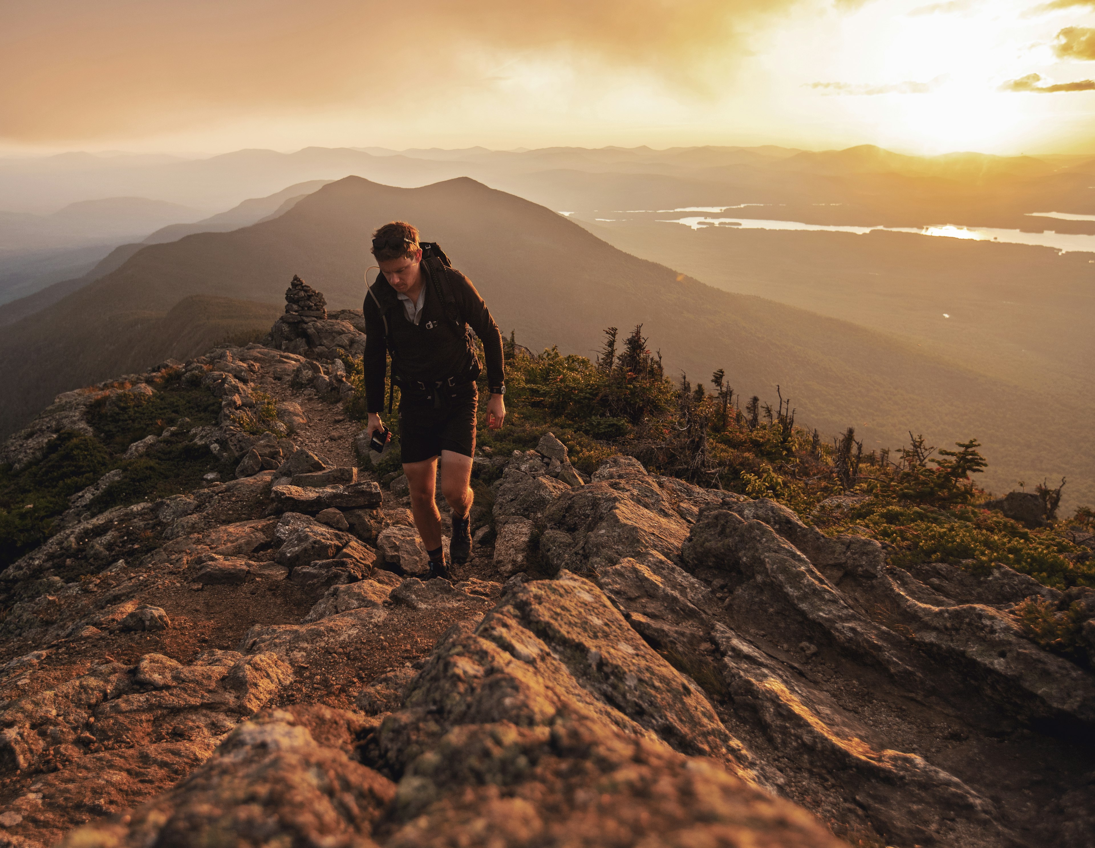 Hiker on the Appalachian Trail in the Carrabassett Valley, Maine