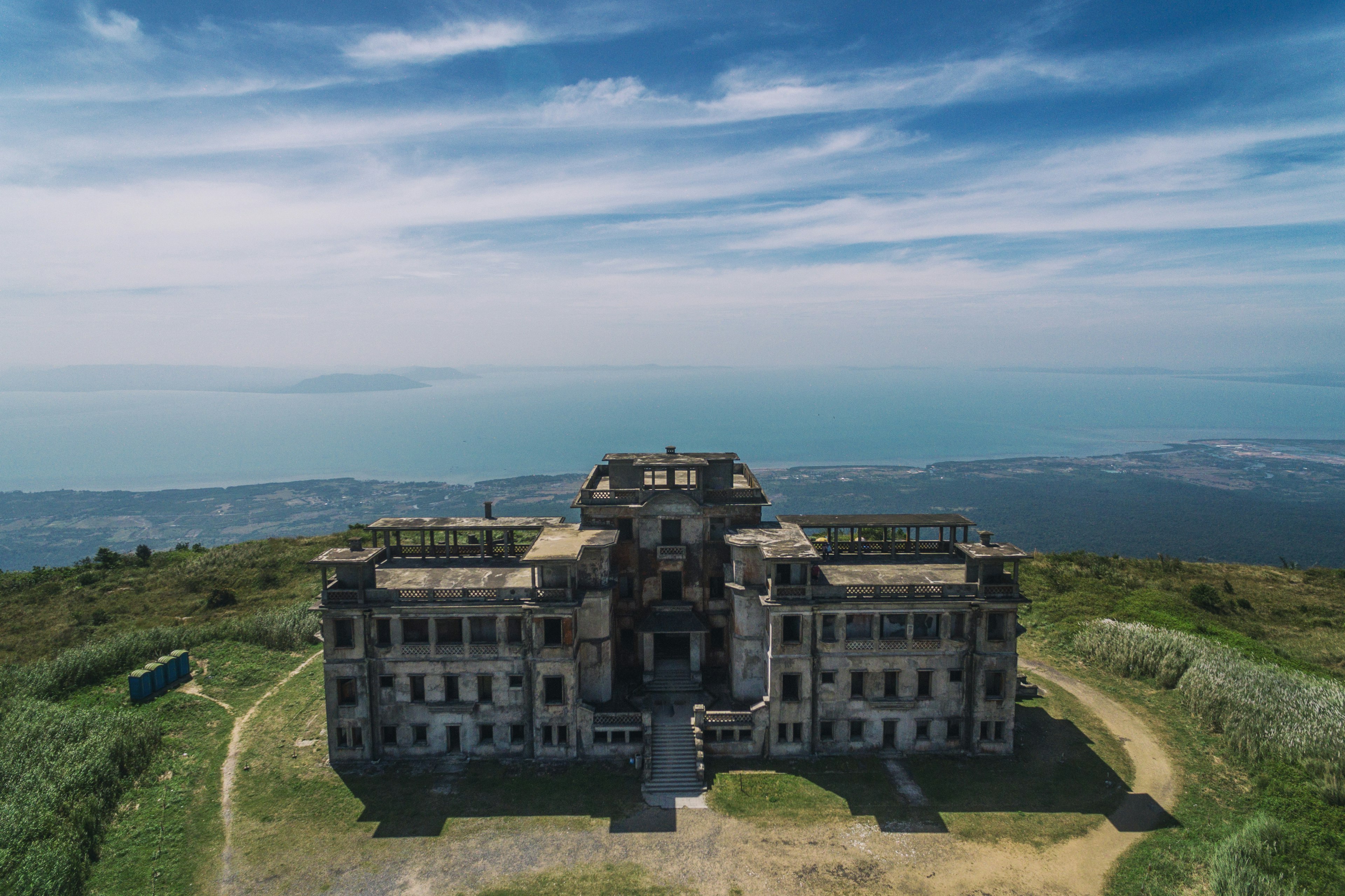 Ruined colonial-era building at Bokor hill station in Kampot Cambodia