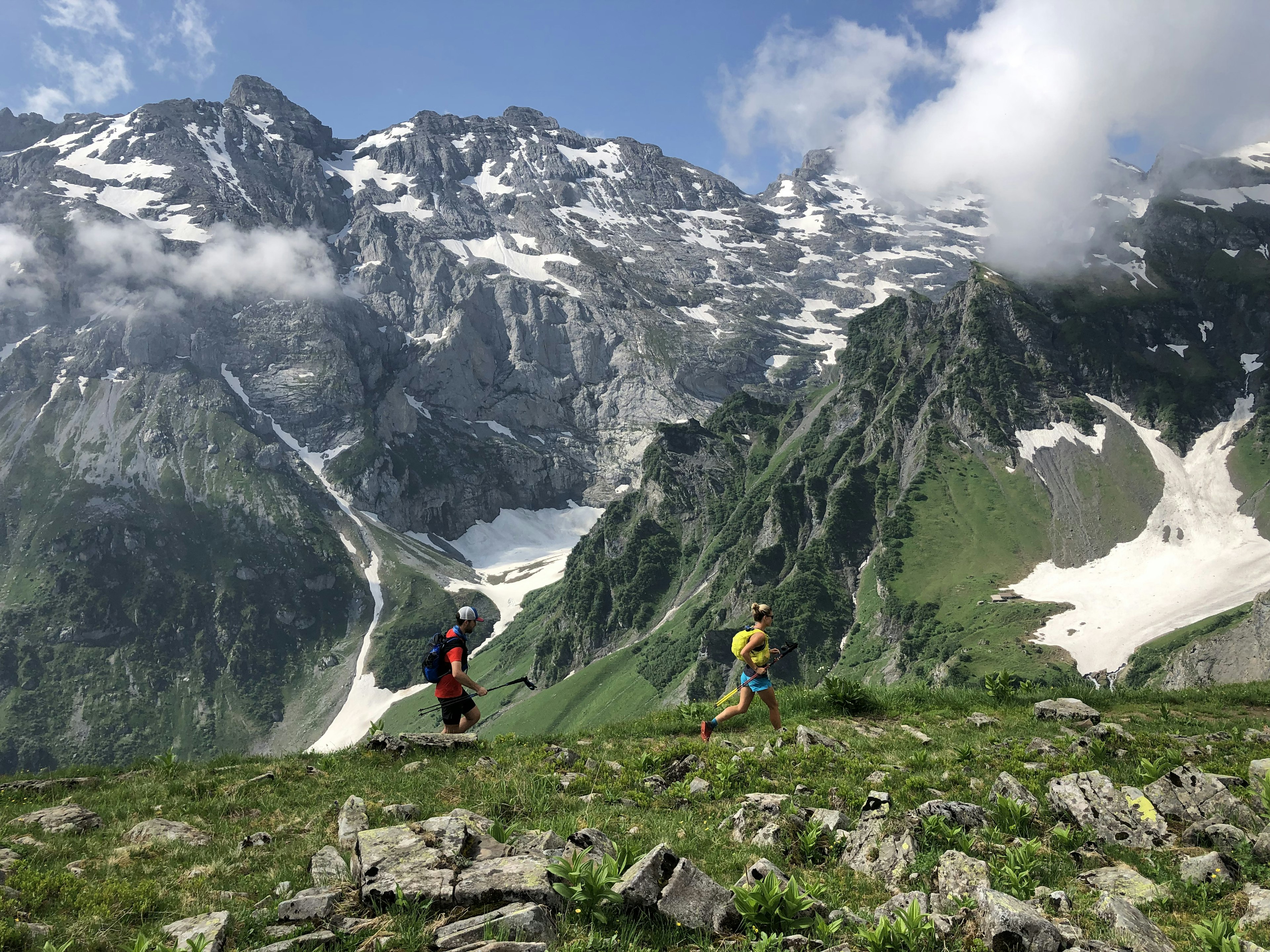 Hikers follow the Via Alpina hiking route, Slovenia