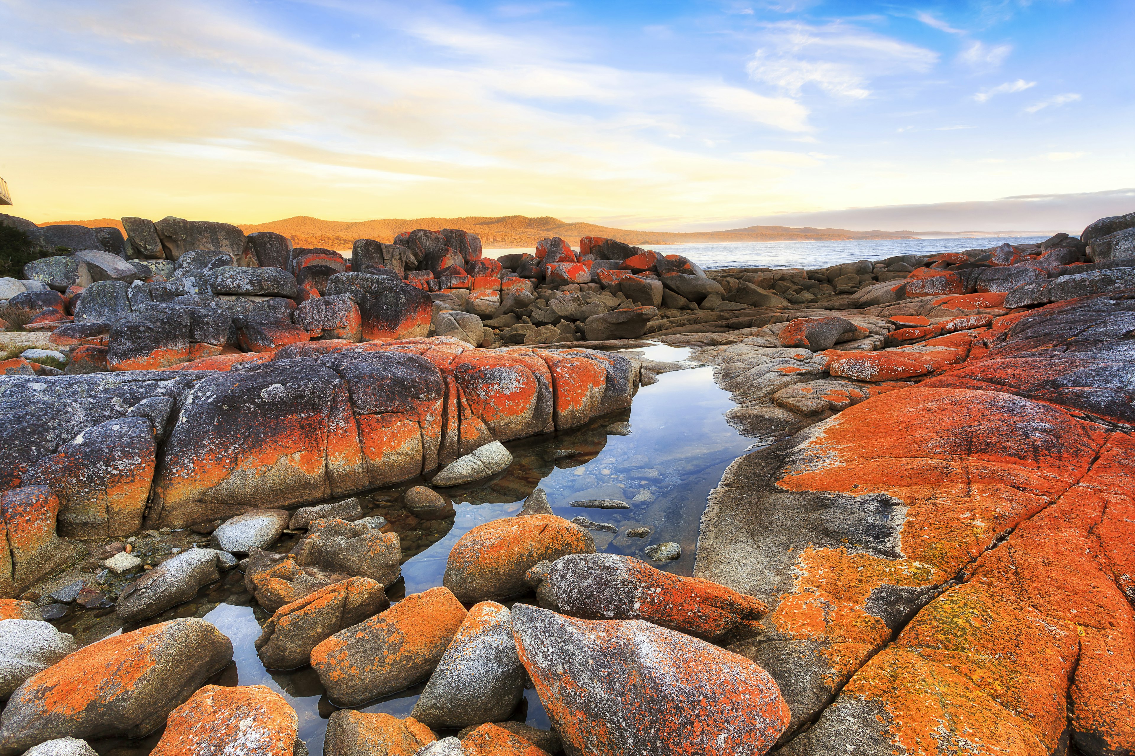 Binalong Bay of Tasmanian East Coast at sunrise.