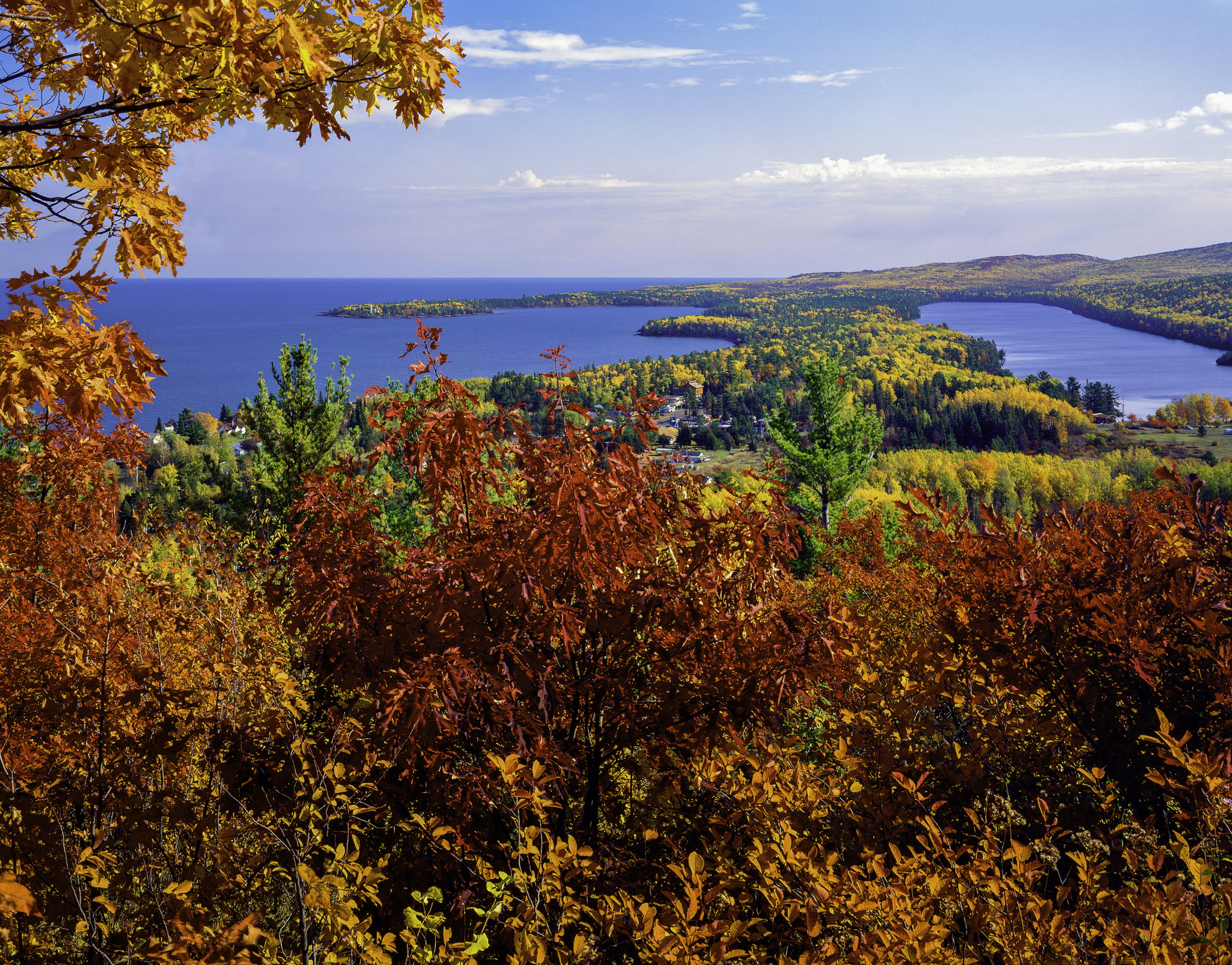 autumn foliage color at Copper Harbor Michigan, overlooking Lake Superior