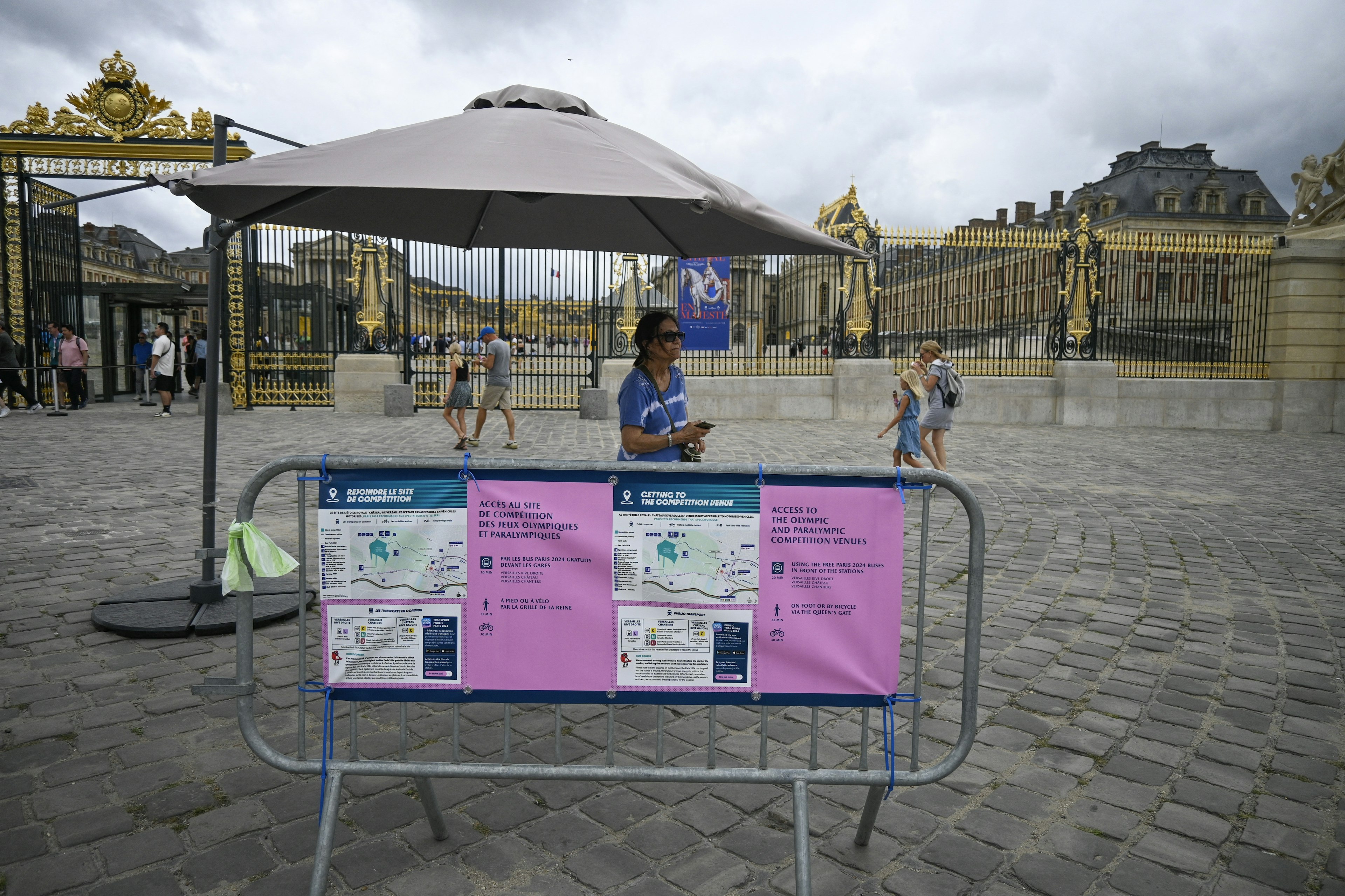 A barrier for Olympic ticket holders outside of the Chateau de Versailles.