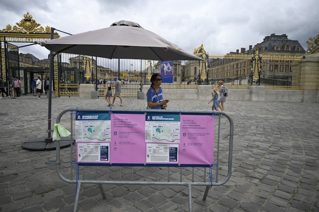 A barrier for Olympic ticket holders outside of the Chateau de Versailles.