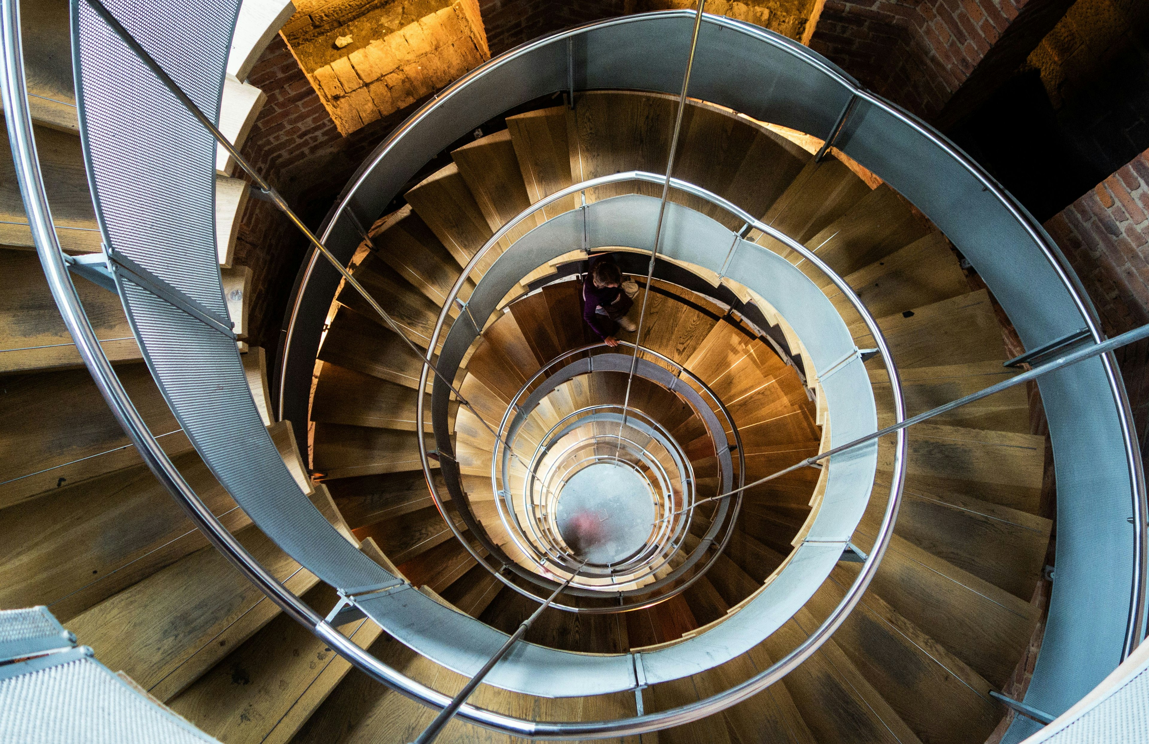 Looking down the well of the helical staircase of The Lighthouse, designed by Charles Rennie Mackintosh in 1895