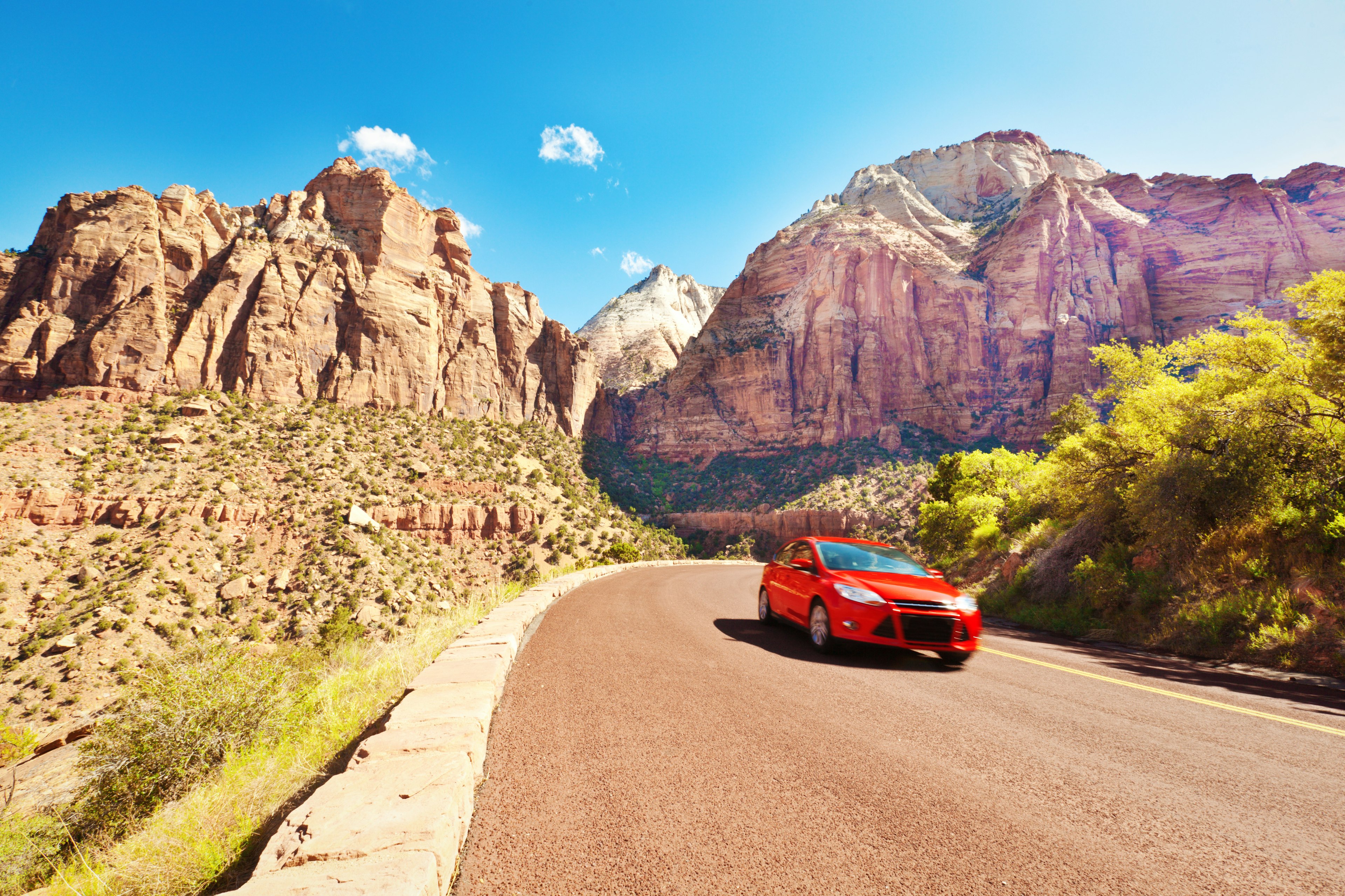 A car touring Zion National Park, Utah